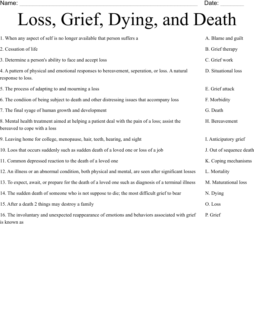Printable Grief Worksheets