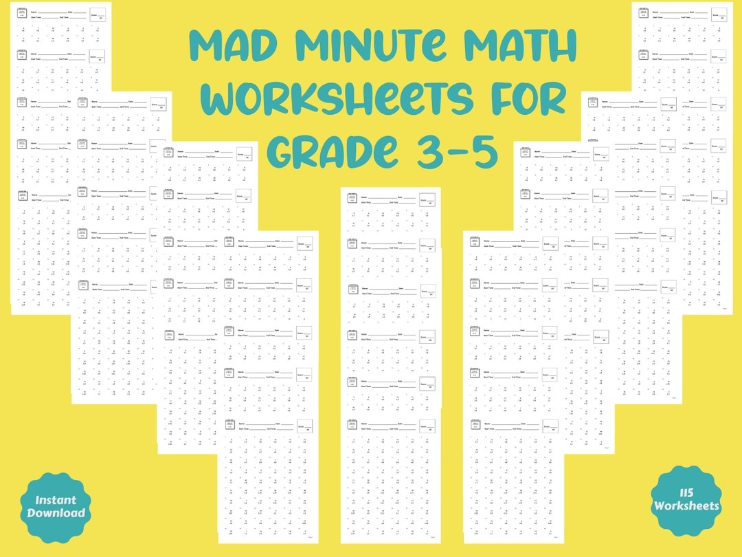Mad Minute Math Worksheets Digital Download Grade 3 5 Time Test Addition And Subtraction Kids Math Worksheet Etsy