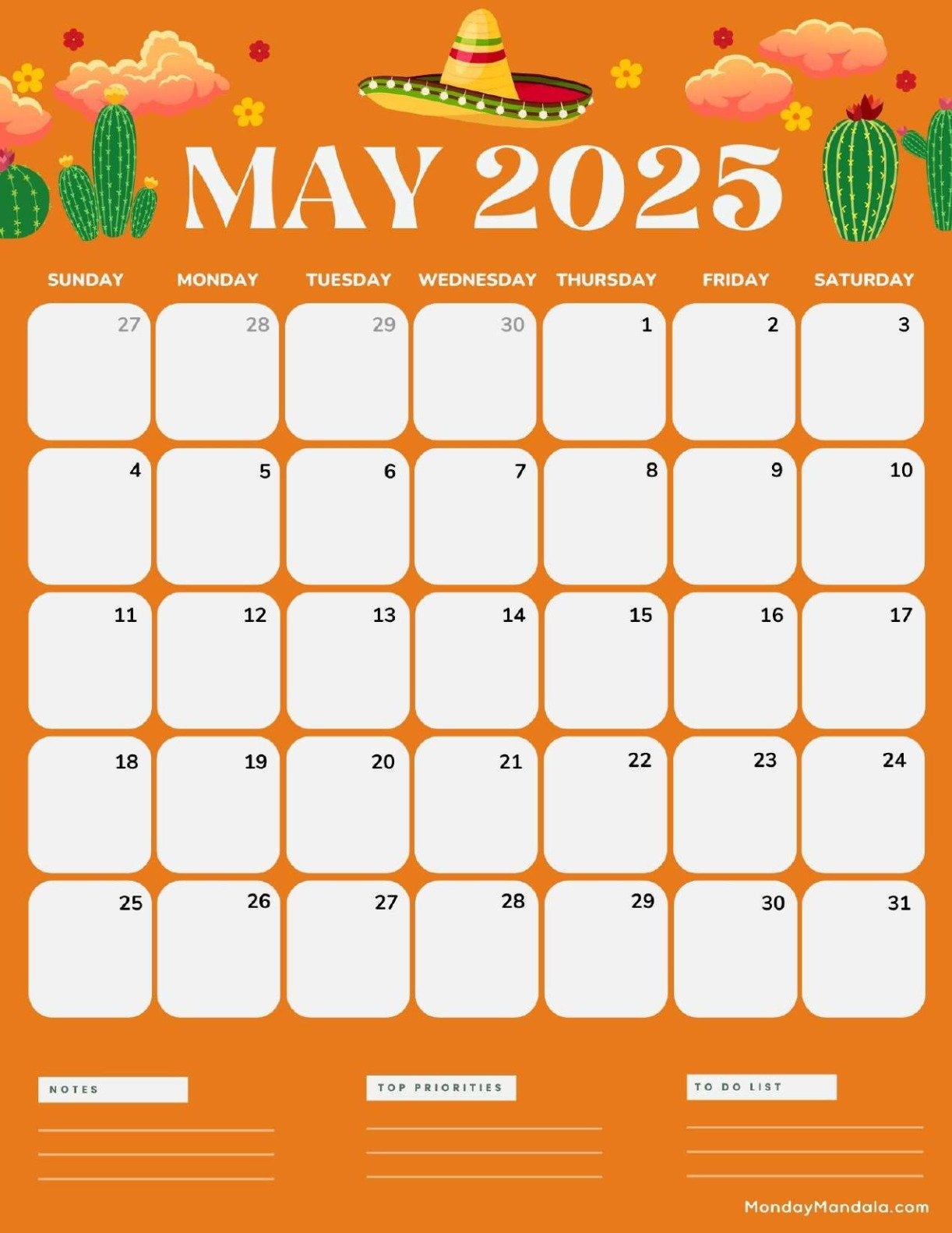 Cute May 2025 Calendar Printable