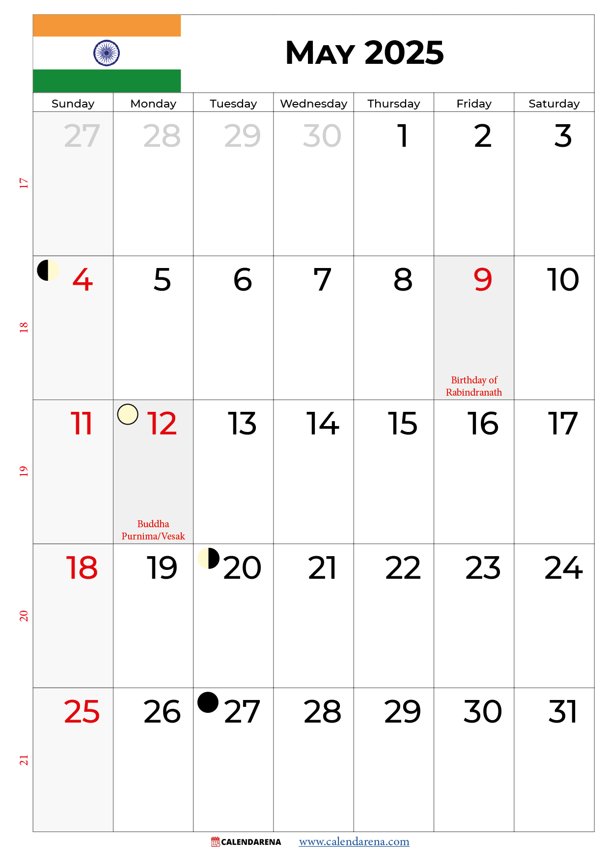 May 2025 Calendar India