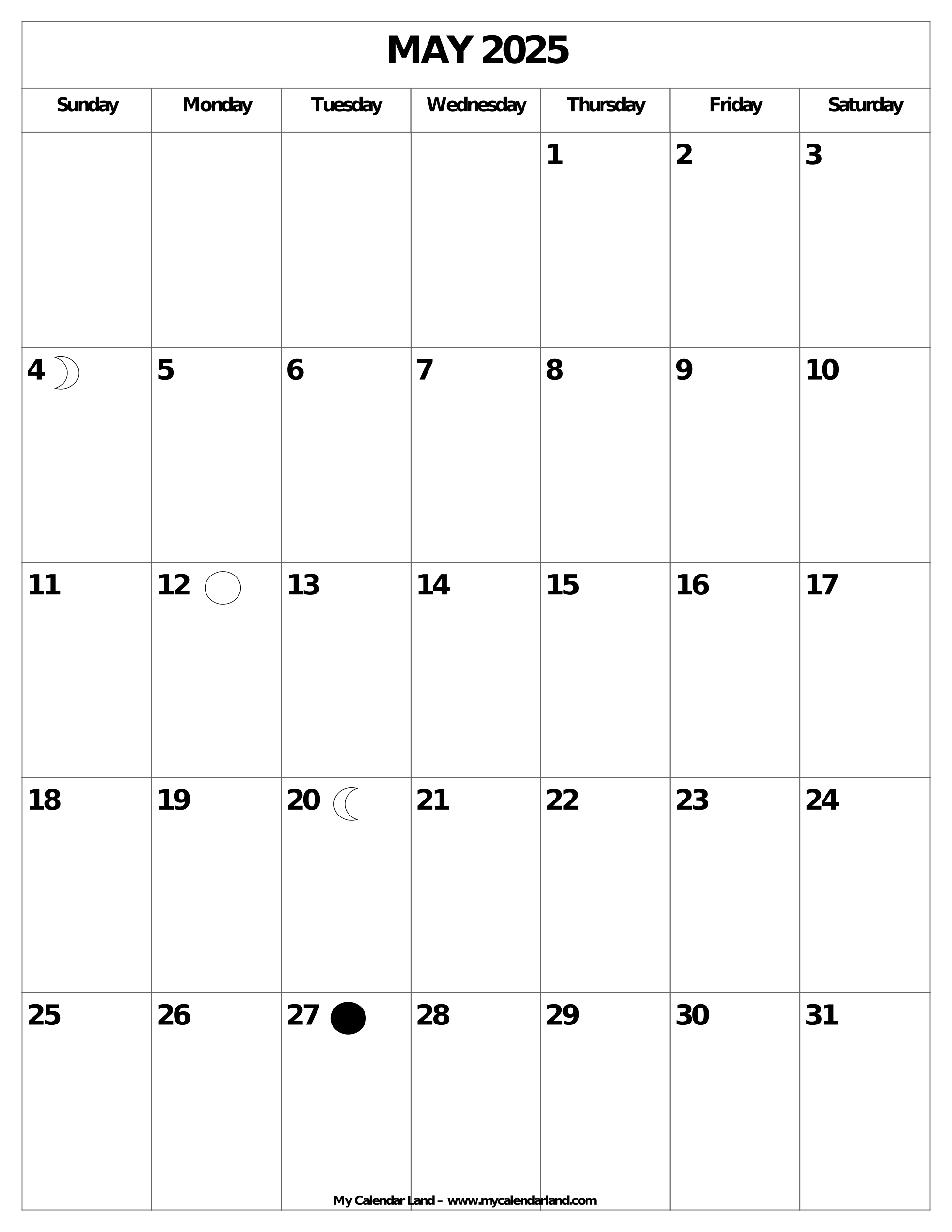 May 2025 Calendar My Calendar Land