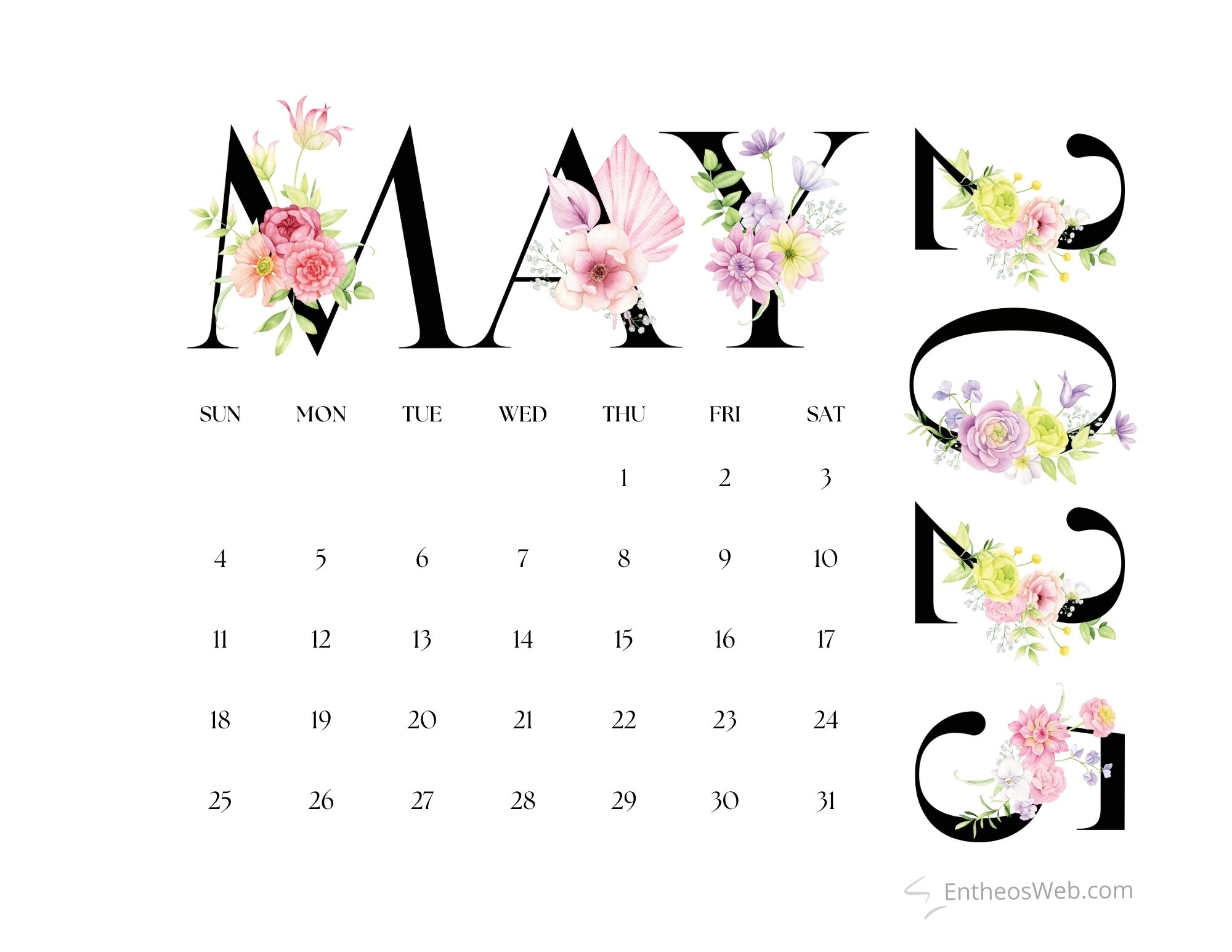 May Calendar Printable 2025