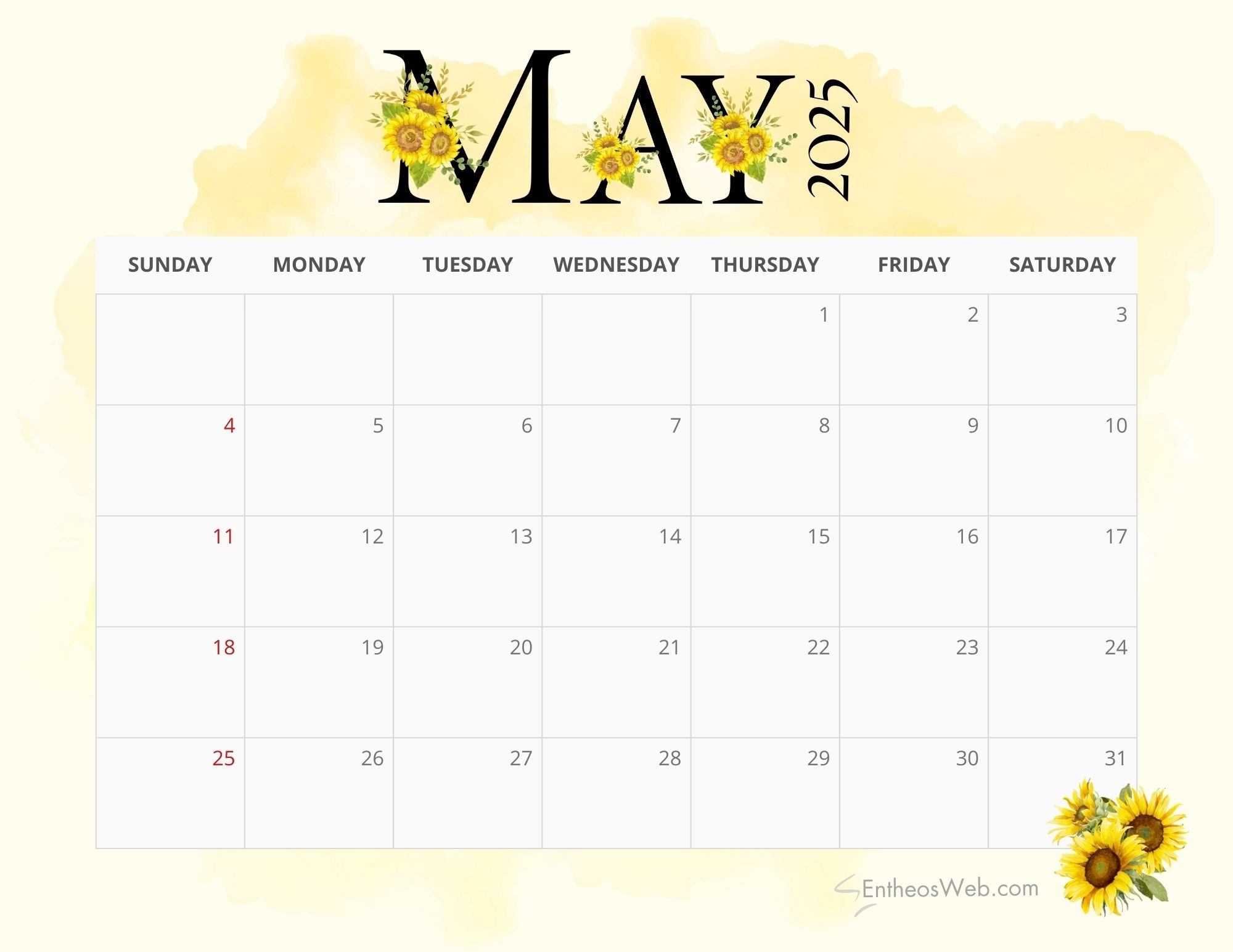May 2025 Calendar Printables EntheosWeb