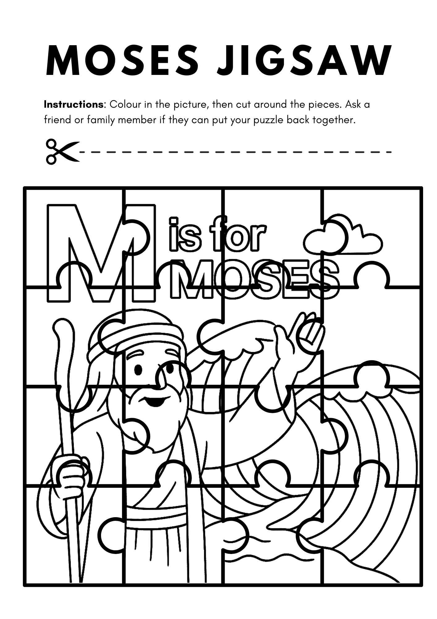 Moses Themed Cut And Color Puzzle Free Bible Printable For Kids Free Bible Worksheets