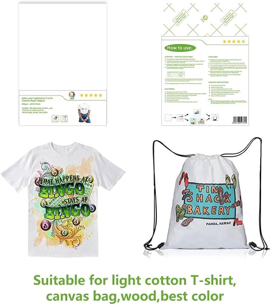 MR R Laser Printable T Shirt Iron On Film Transfer Paper Printable Heat Transfer Paper A4 X 10 Transfer Paper 160gsm For Light Cotton For Light Textiles Amazon de Home Kitchen