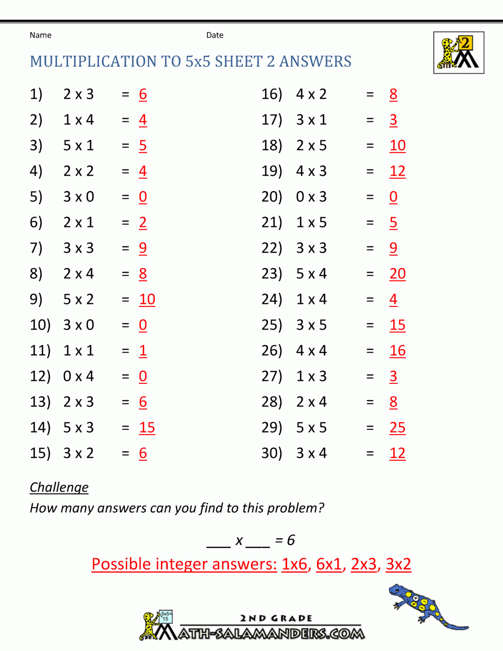 Free Printable Multiplication Worksheets Grade 5