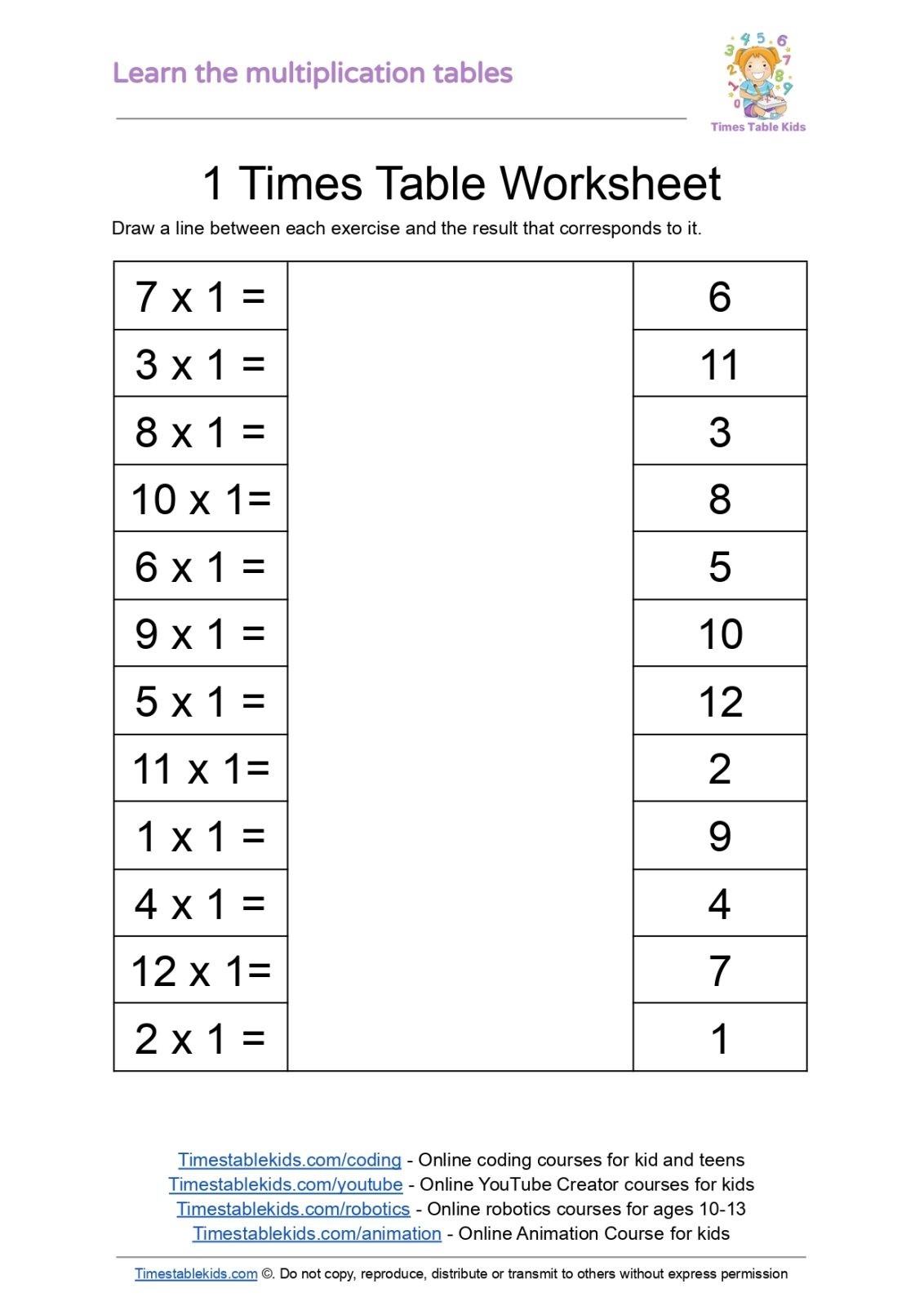Free Printable Multiplication Table Worksheets