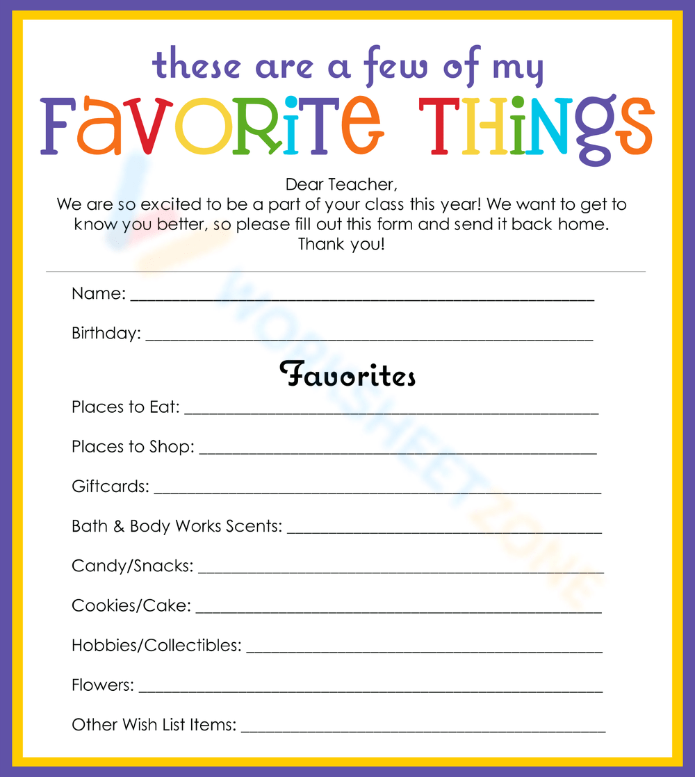 My Favorite Things Worksheets 2025