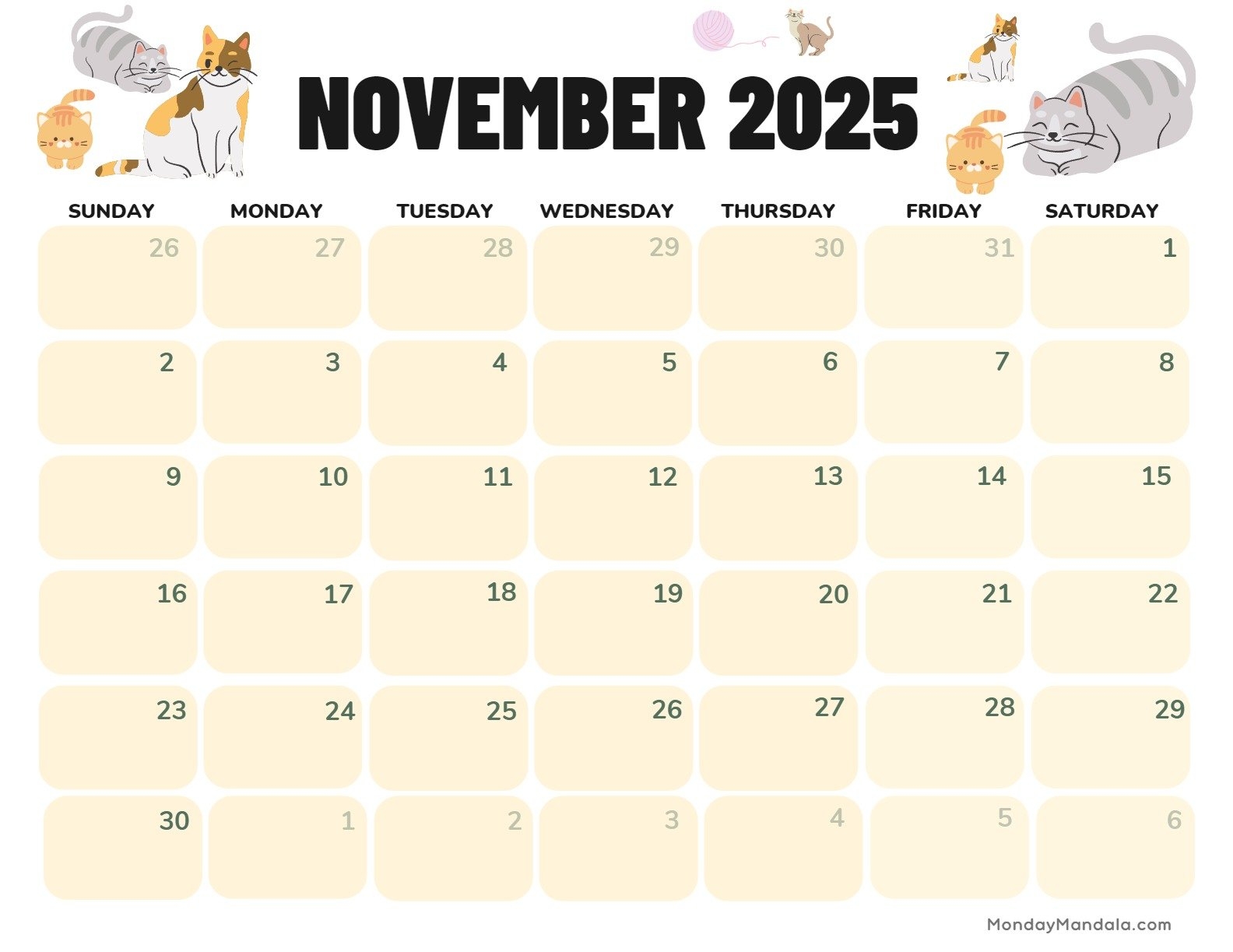 November Free Printable Calendar 2025