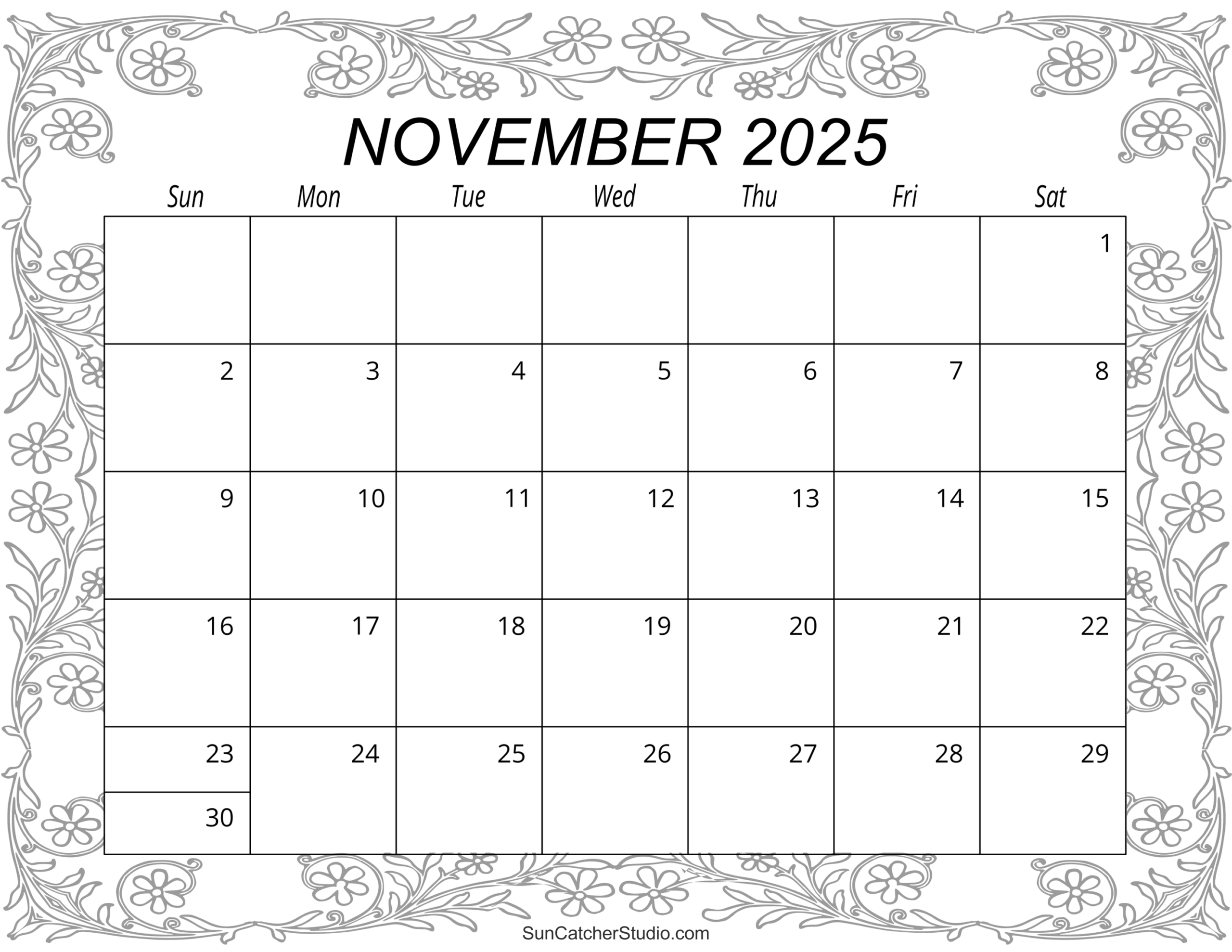 Printable November 2025 Calendar