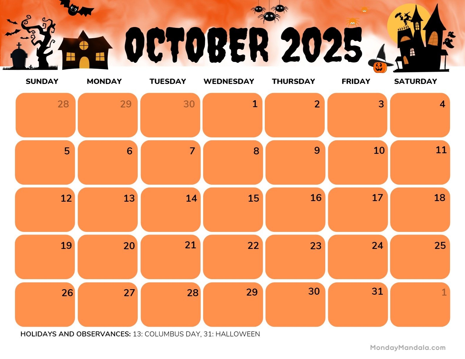 October 2025 Calendar Printable Pdf