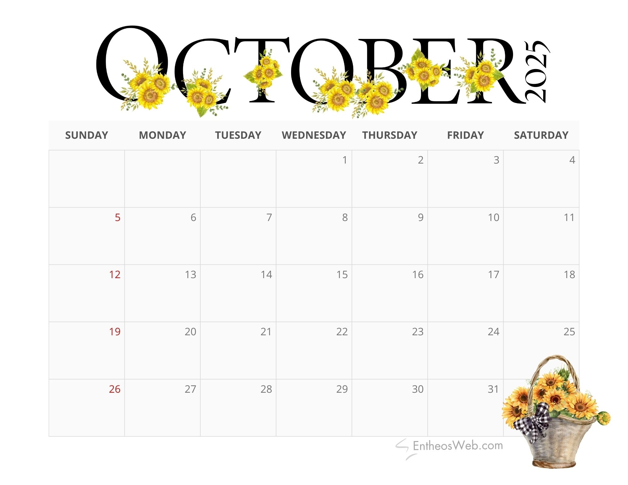 October 2025 Printable Calendar Free