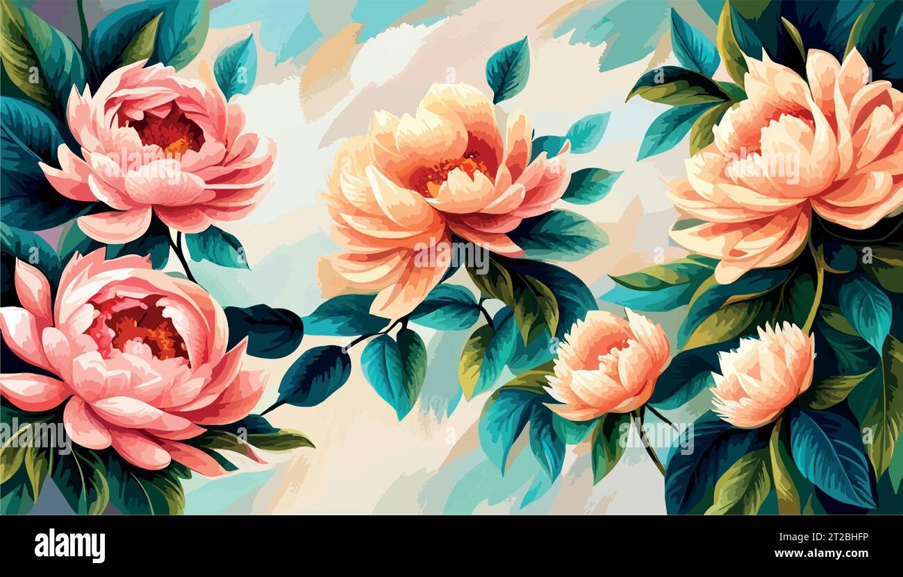 Oil Painting Pink Large Peonies Flowers Printable Wall Art Floral Background Or Wallpaper Vector Illustration Stock Vector Image Art Alamy