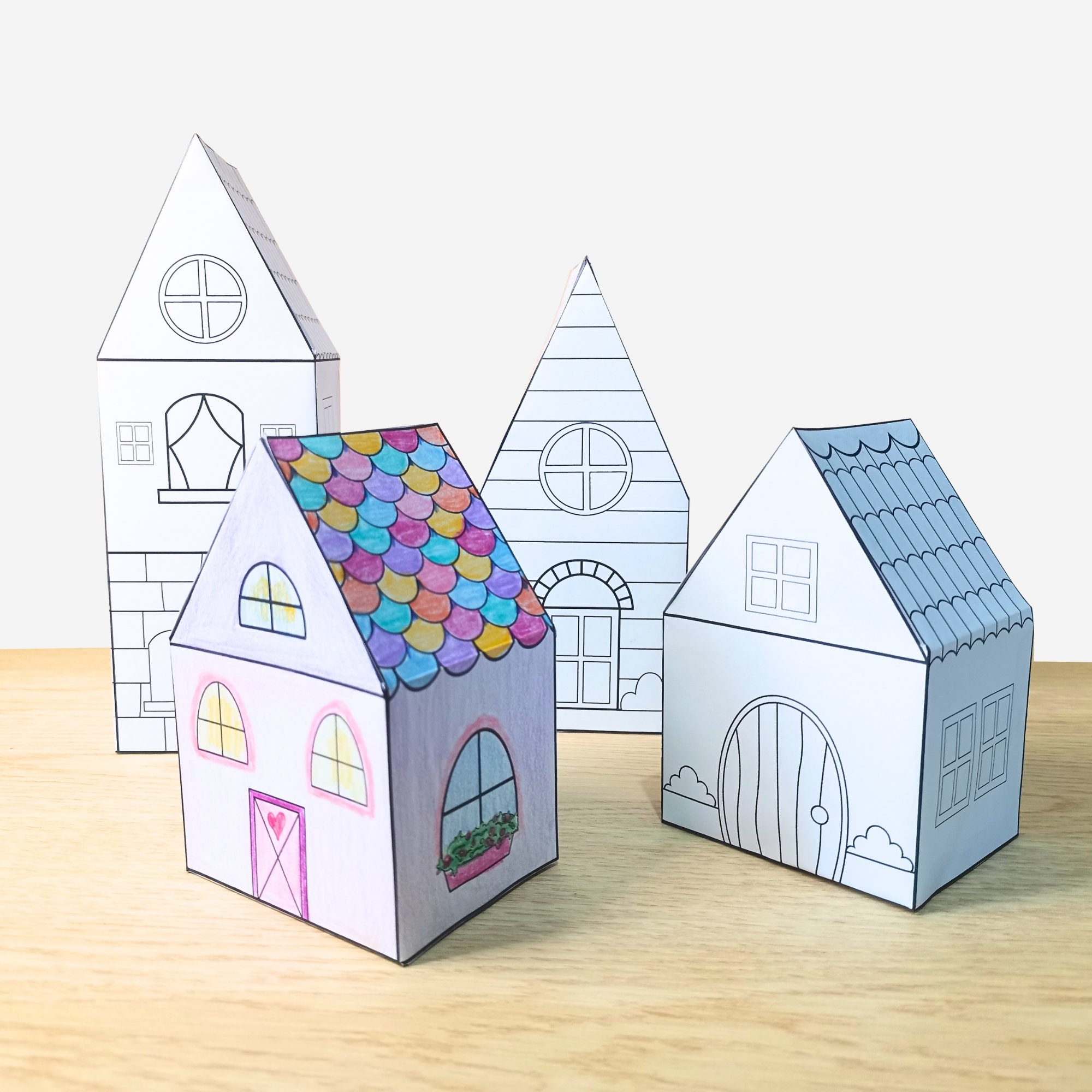 Paper Houses Printable Coloring And Craft For Kids 3d Paper Houses Activities For Kids Montessori Learning Etsy UK
