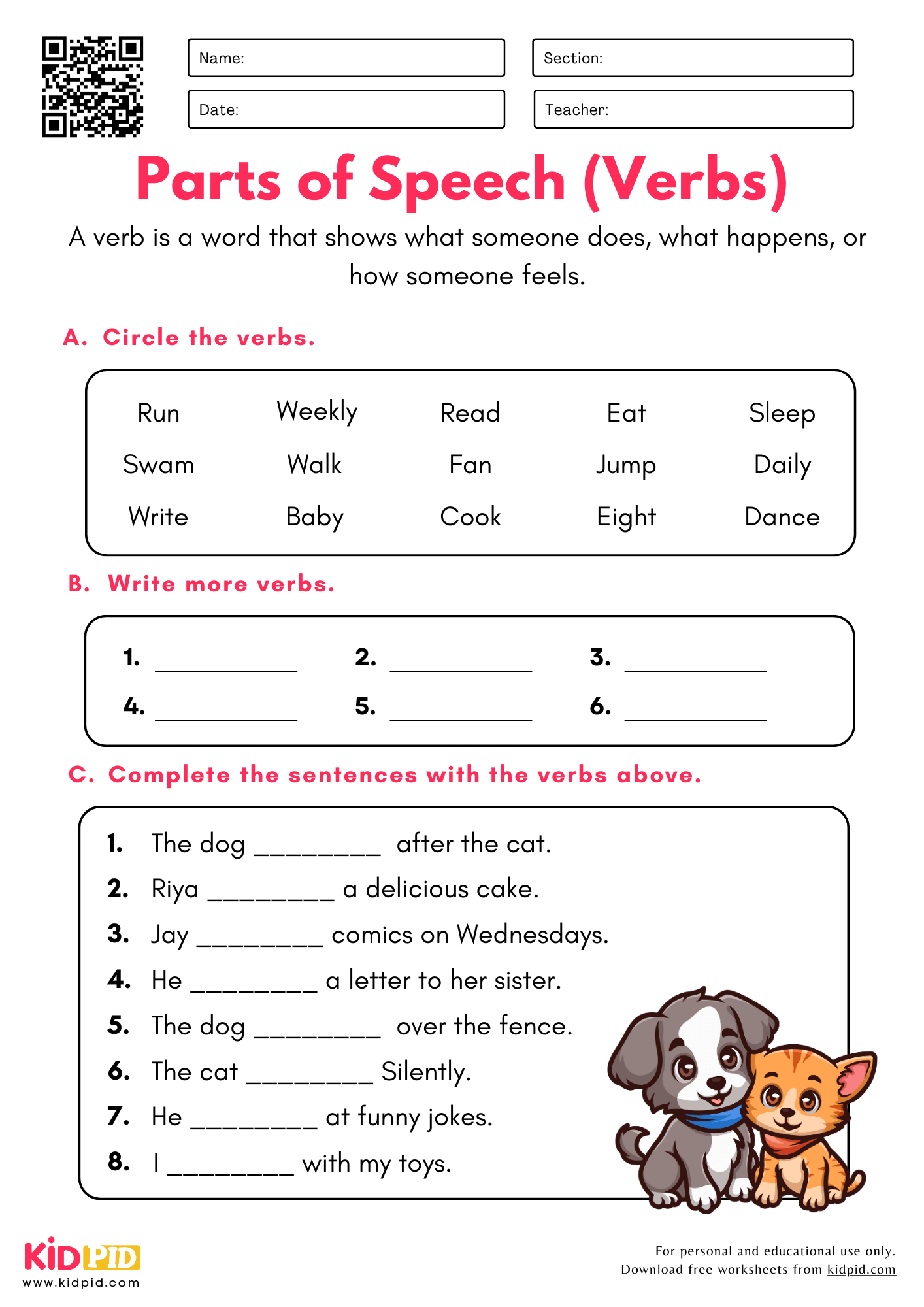 Part Of Speech Worksheet For Grade 6 Kidpid
