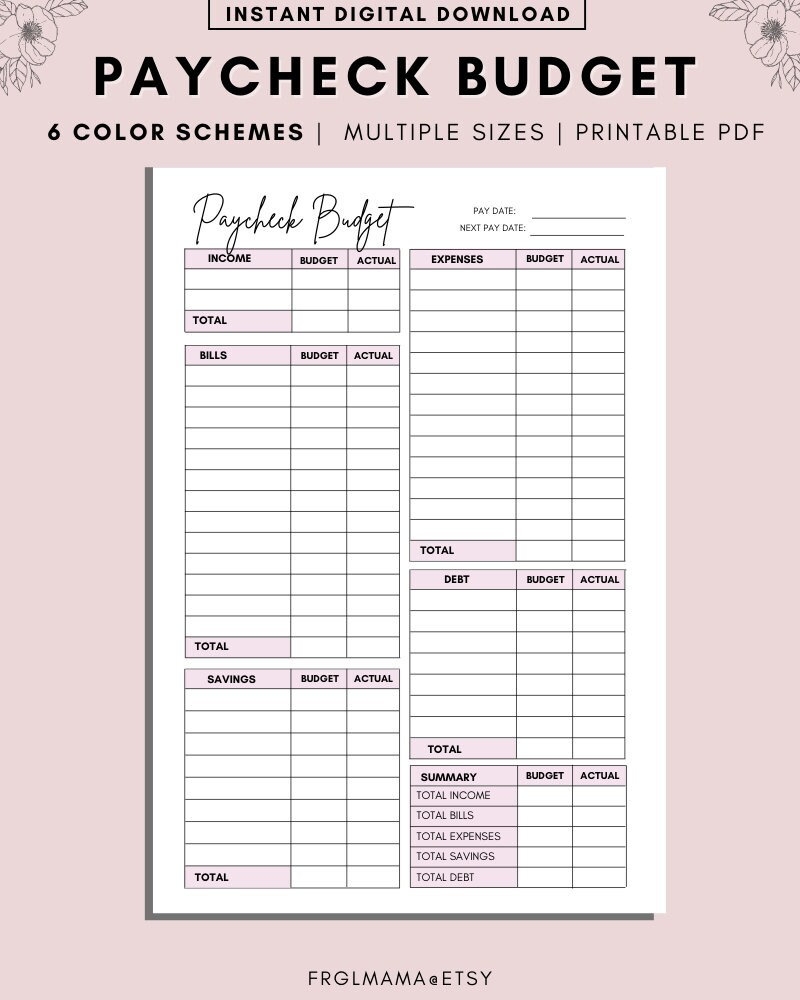 Paycheck Budget Overview Template Printable Paycheck Budget Printable Budget Binder Budget Planner Budget Template A4 A5 Letter PDF Etsy