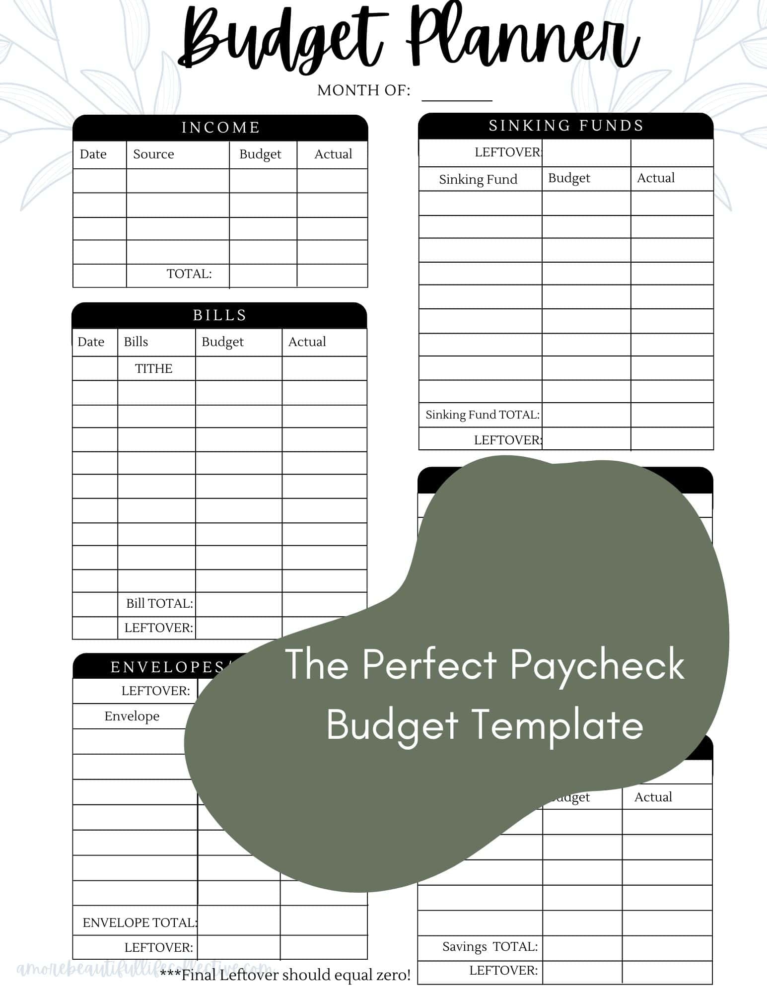 Paycheck Budget Template A More Beautiful Life Collective