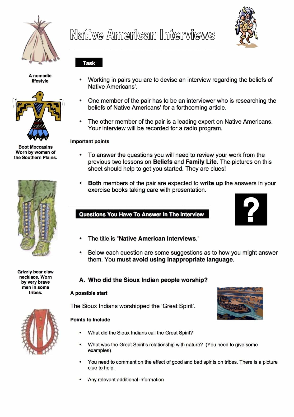 Free Printable Native American Worksheets Pdf