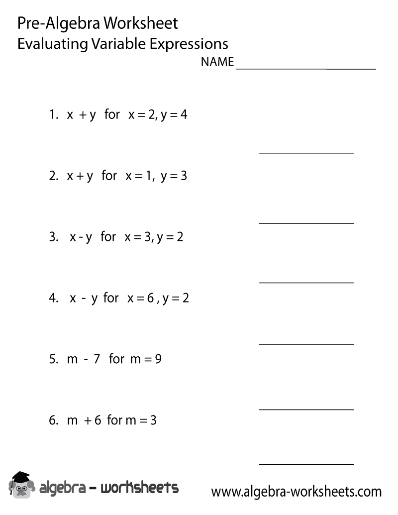 Free Printable Algebra Worksheets