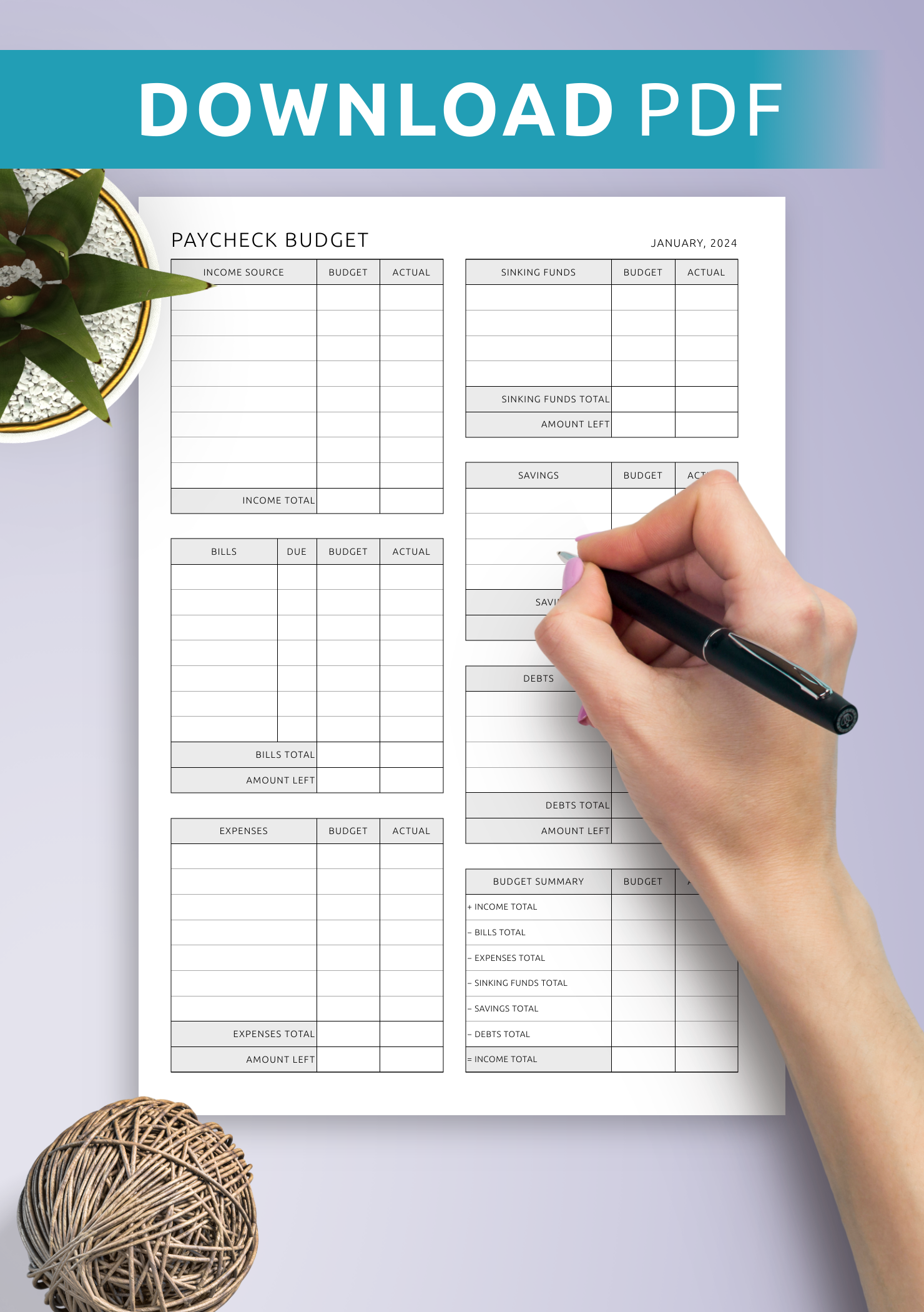 Free Printable Paycheck Budget Worksheet