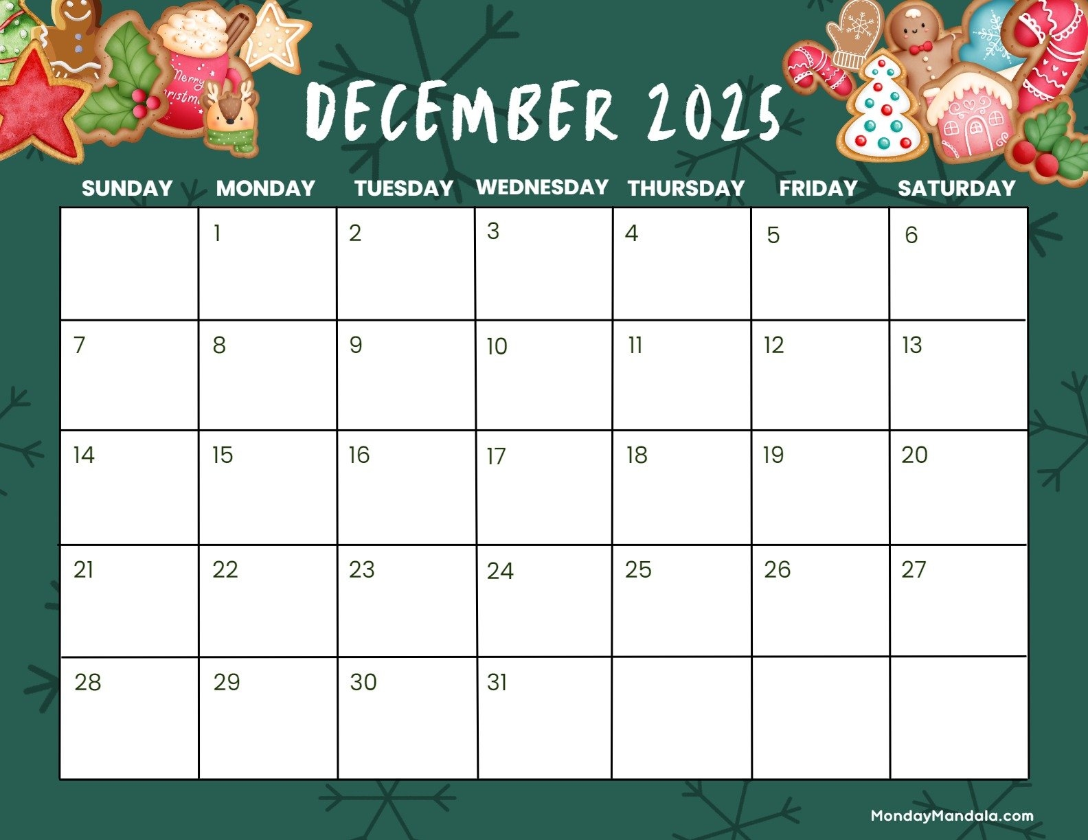 December Calendar Printable 2025