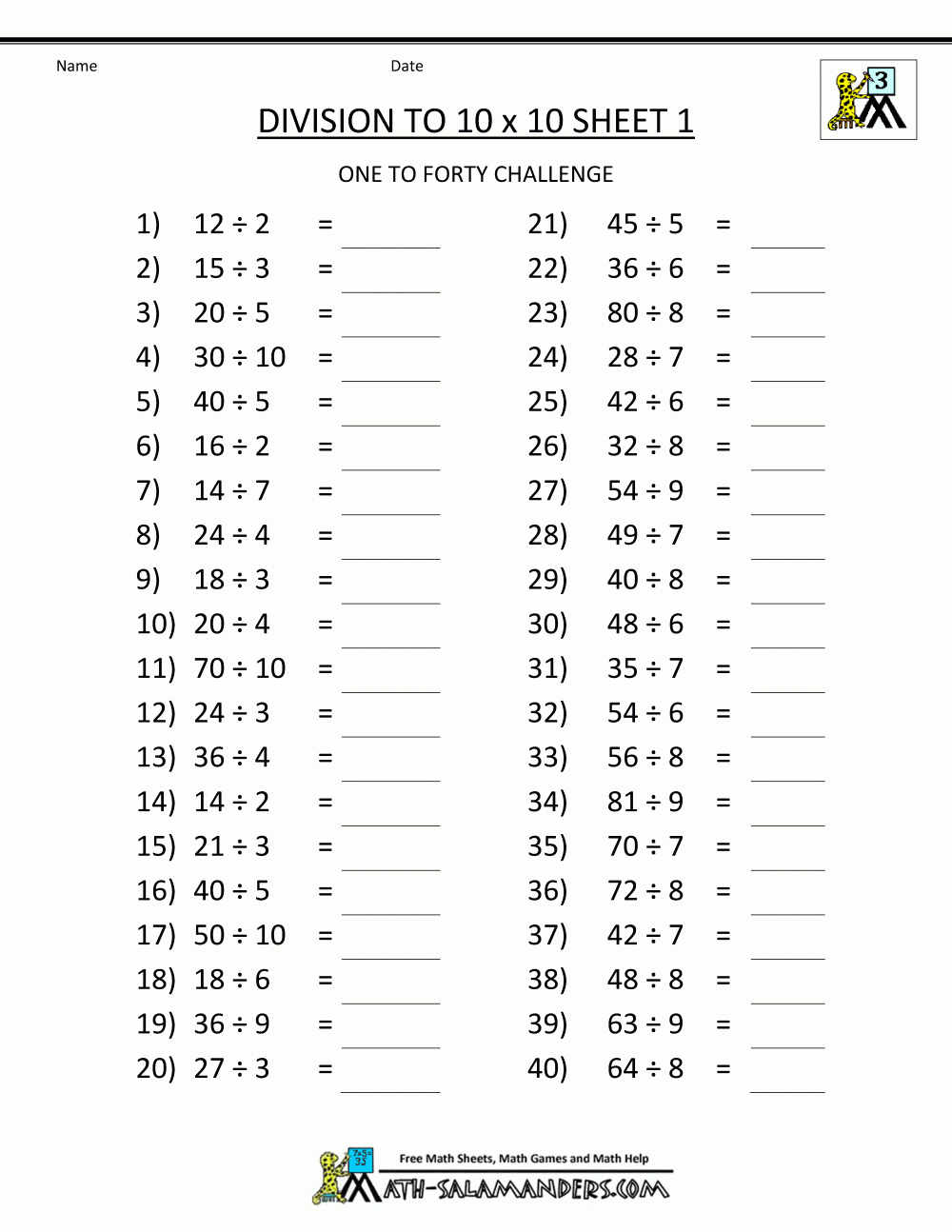 Printable Division Worksheets 3rd 4th Grade