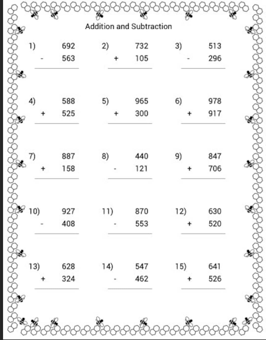 Printable Math Worksheets Addition And Subtraction Homeschool Instant Download With Answers Etsy UK