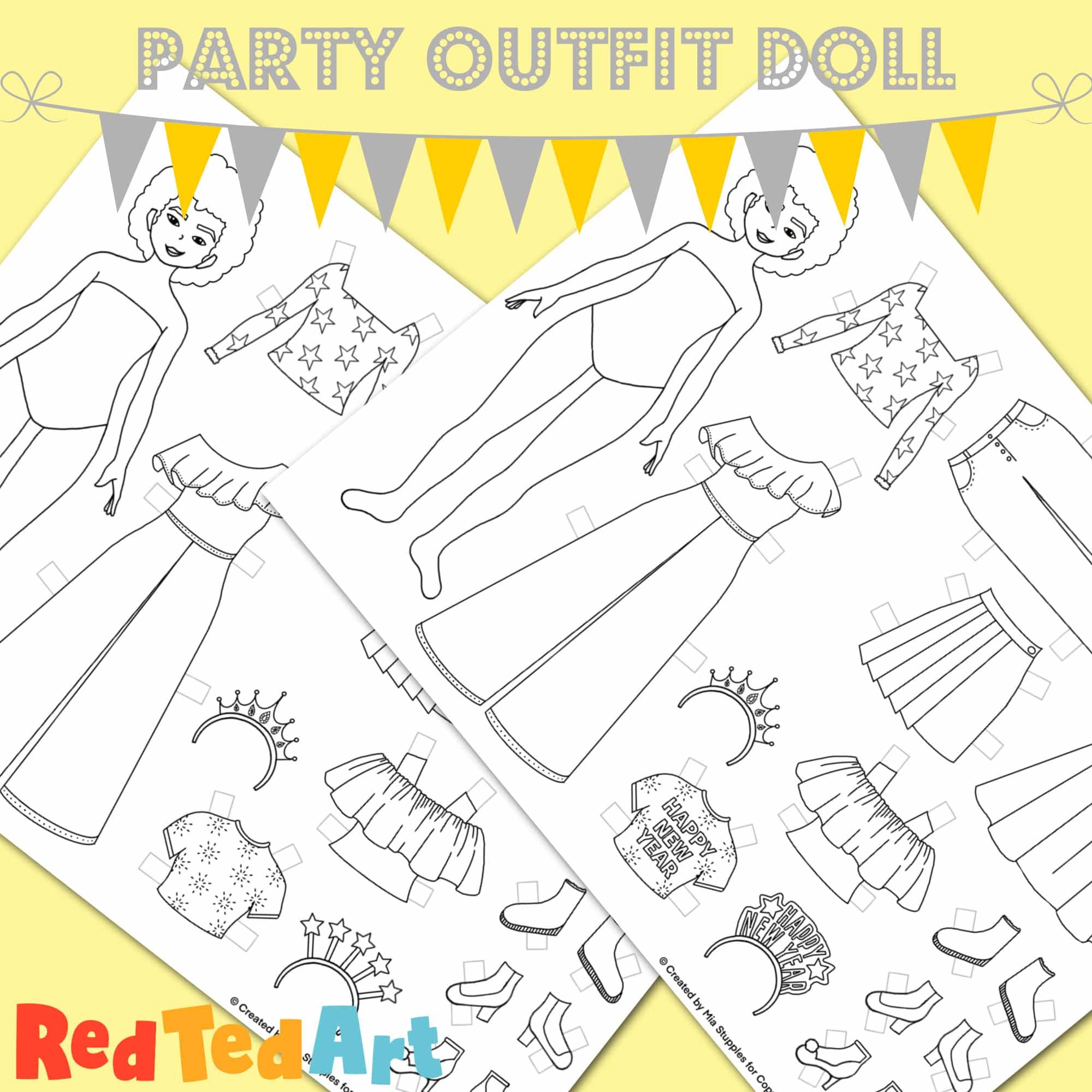 Printable Paper Doll Party Outfit Red Ted Art Kids Crafts