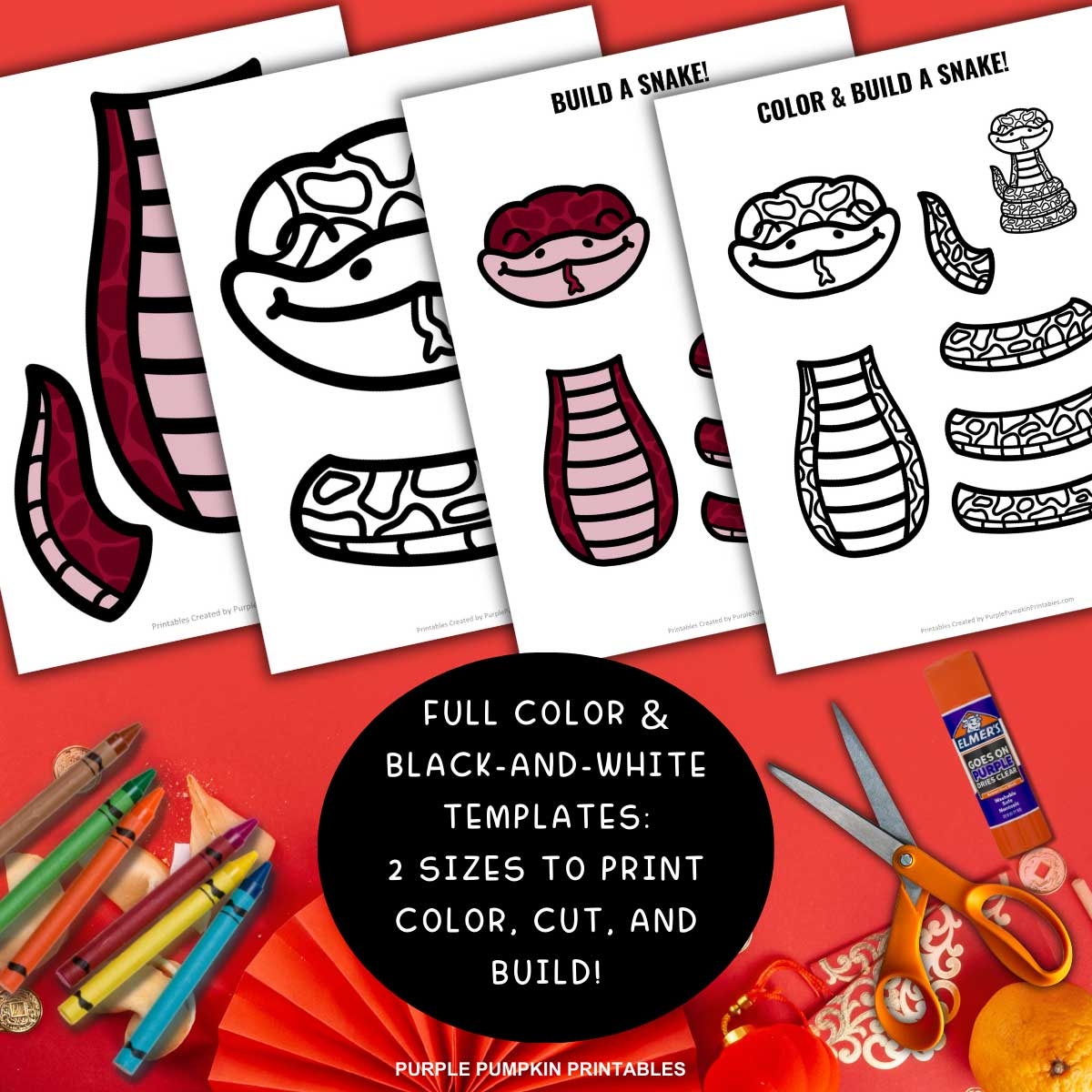 Printable Snake Paper Craft To Color Build For Chinese New Year 