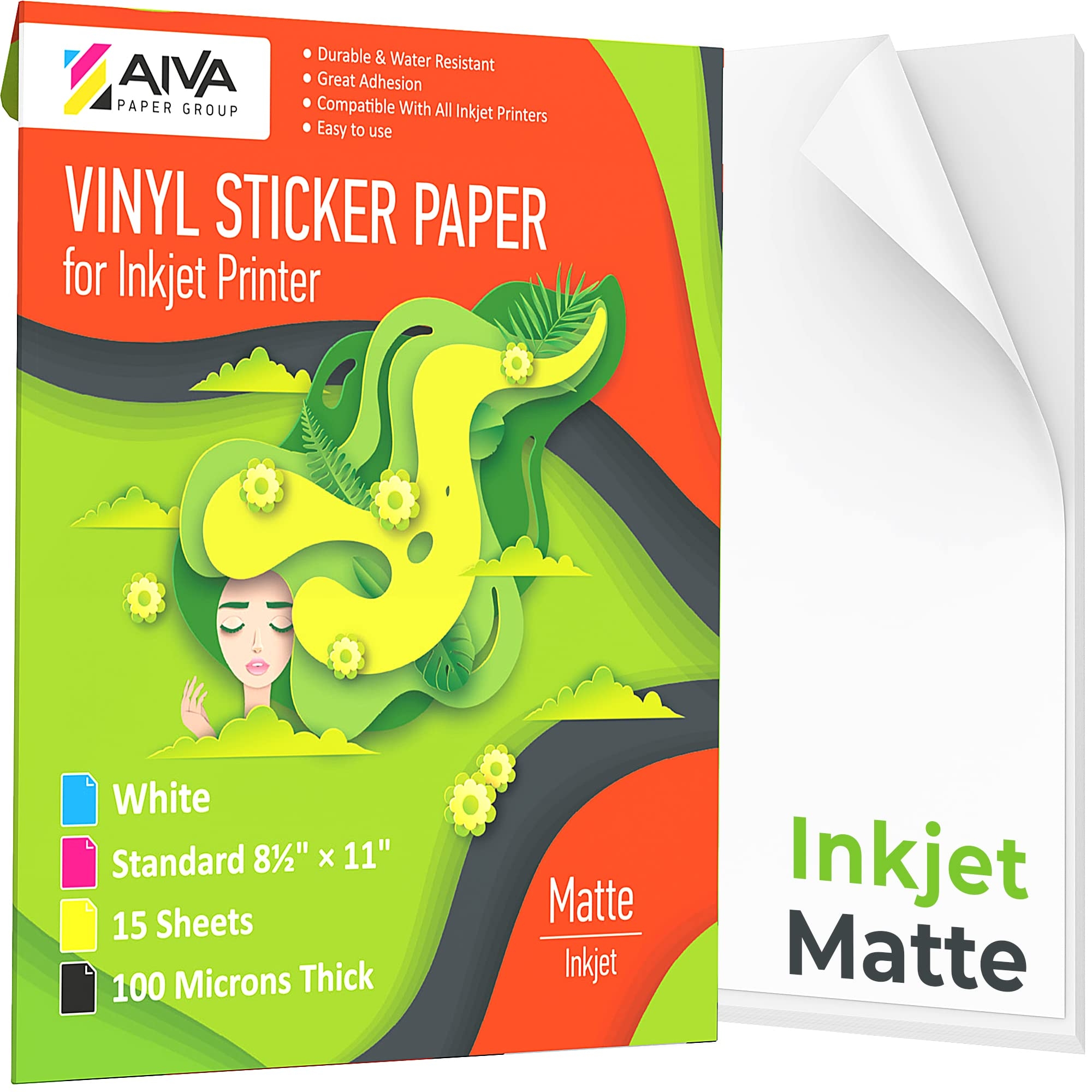 Printable Vinyl Sticker Paper For Inkjet Printer Matte White 15 Self Adhesive Sheets Waterproof Sticker Paper Standard Letter Size 8 5 X 11 Inch Amazon de Stationery Office Supplies