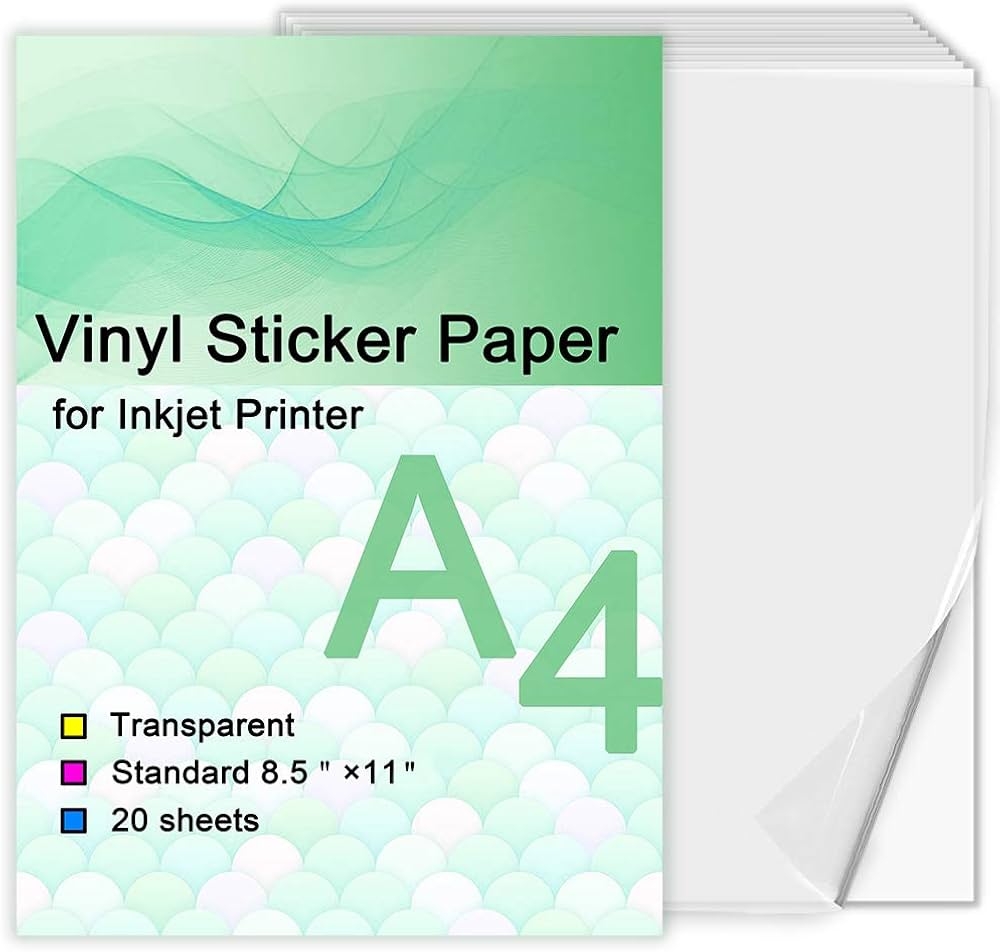 Printable Vinyl Sticker Paper For Inkjet Printers Clear Clear 20 Self Adhesive Sheets Waterproof Sticker Paper Standard Letter Size 8 5 X 11 20 Sheets Clear Amazon de Stationery Office Supplies