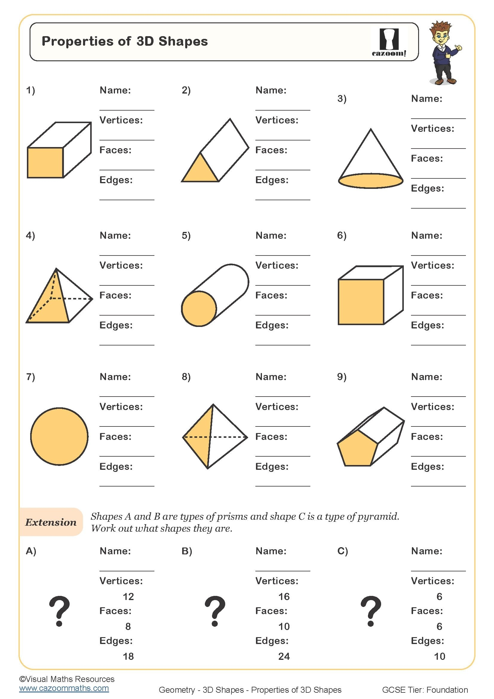 Properties Of 3D Shapes Worksheet Printable PDF Worksheets