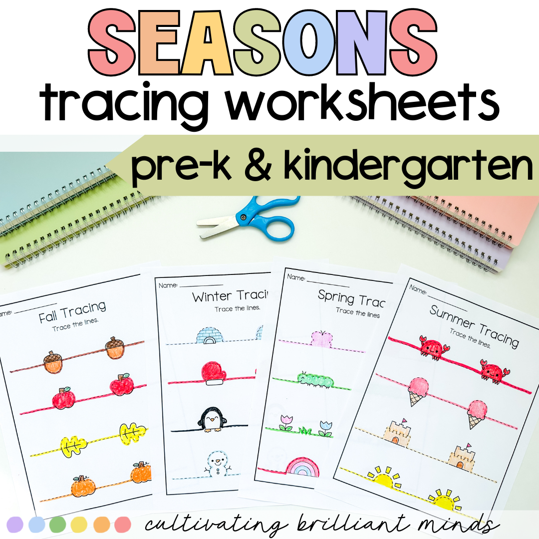 Seasons Fine Motor Tracing Printable Worksheets Pre K Kindergarten Classful