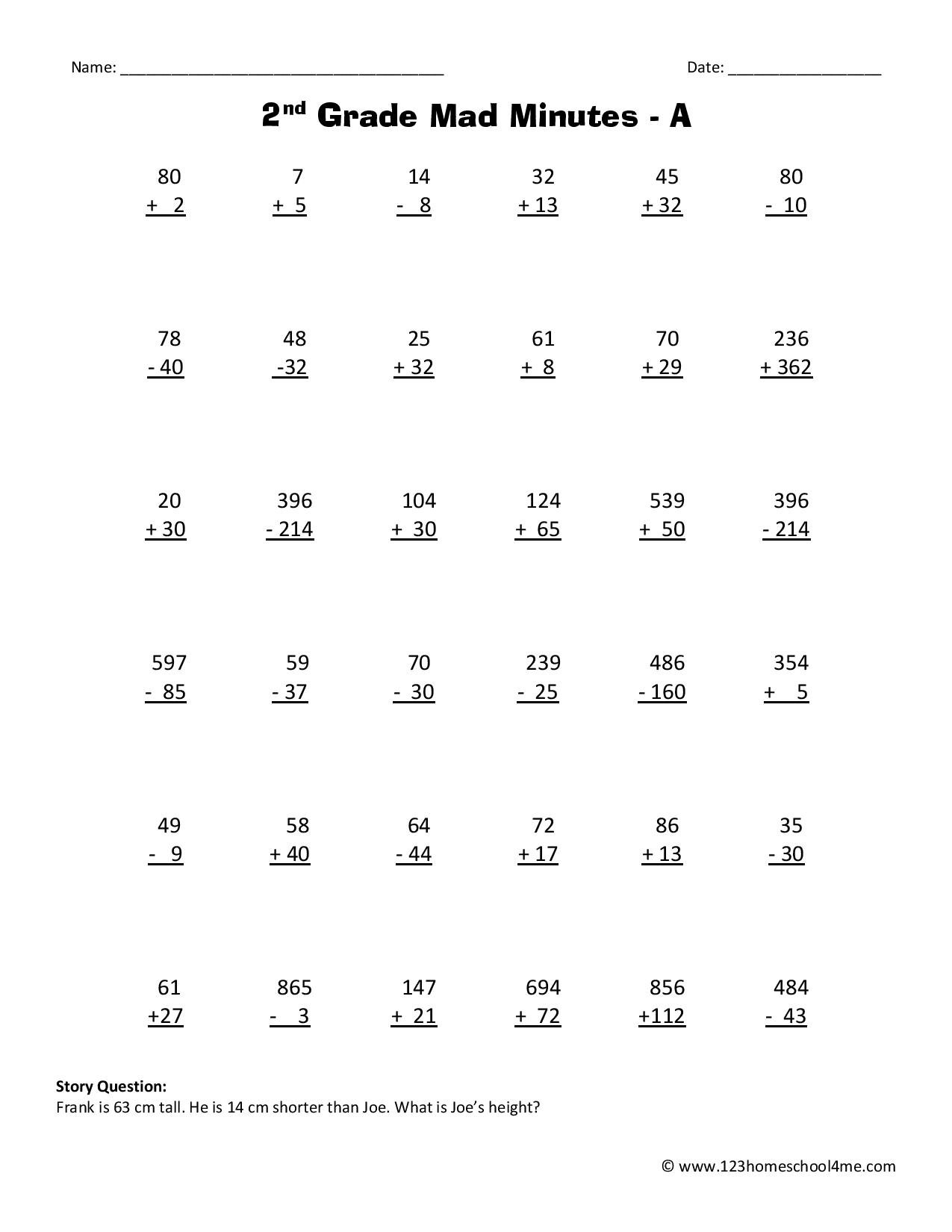 Second Grade Math Worksheets 123 Homeschool 4 Me