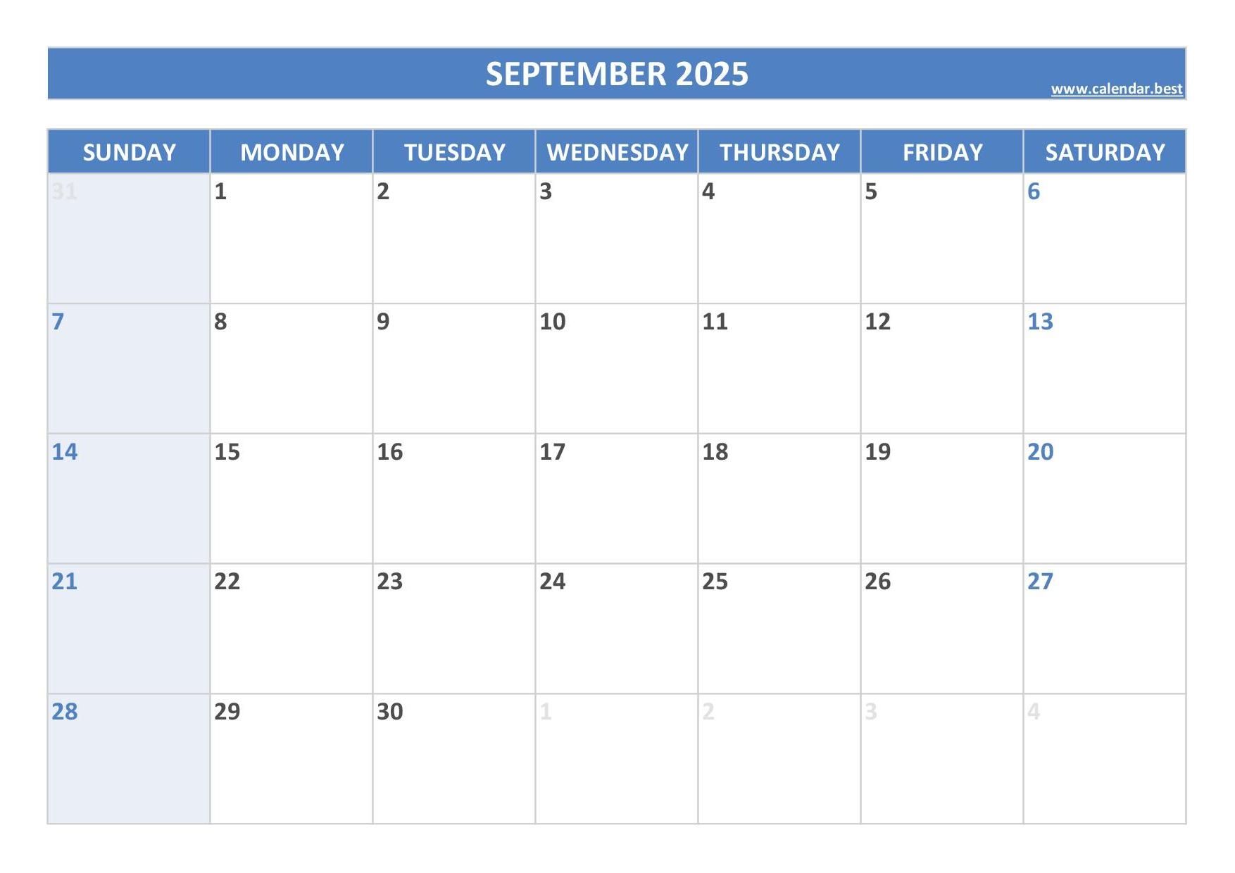 2025 September Calendar Printable
