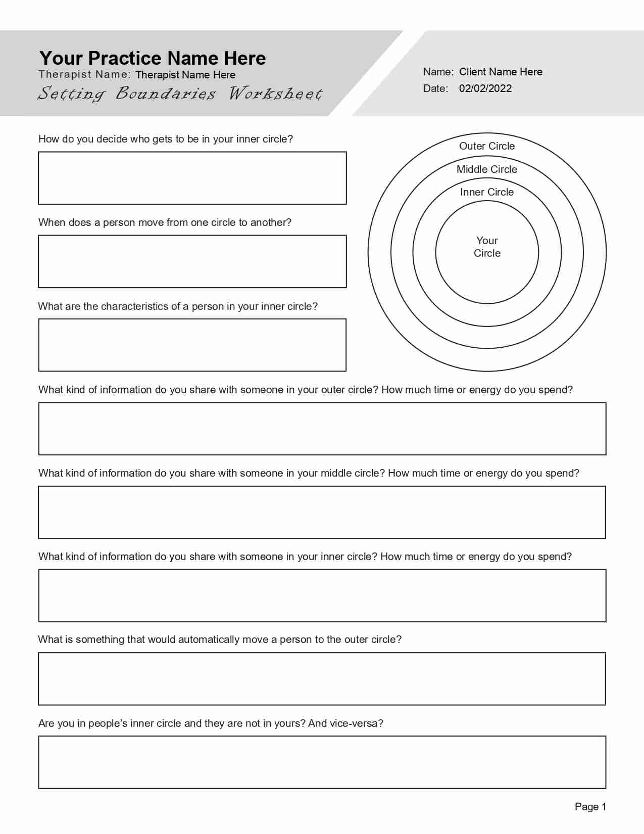 Setting Boundaries Worksheet PDF 