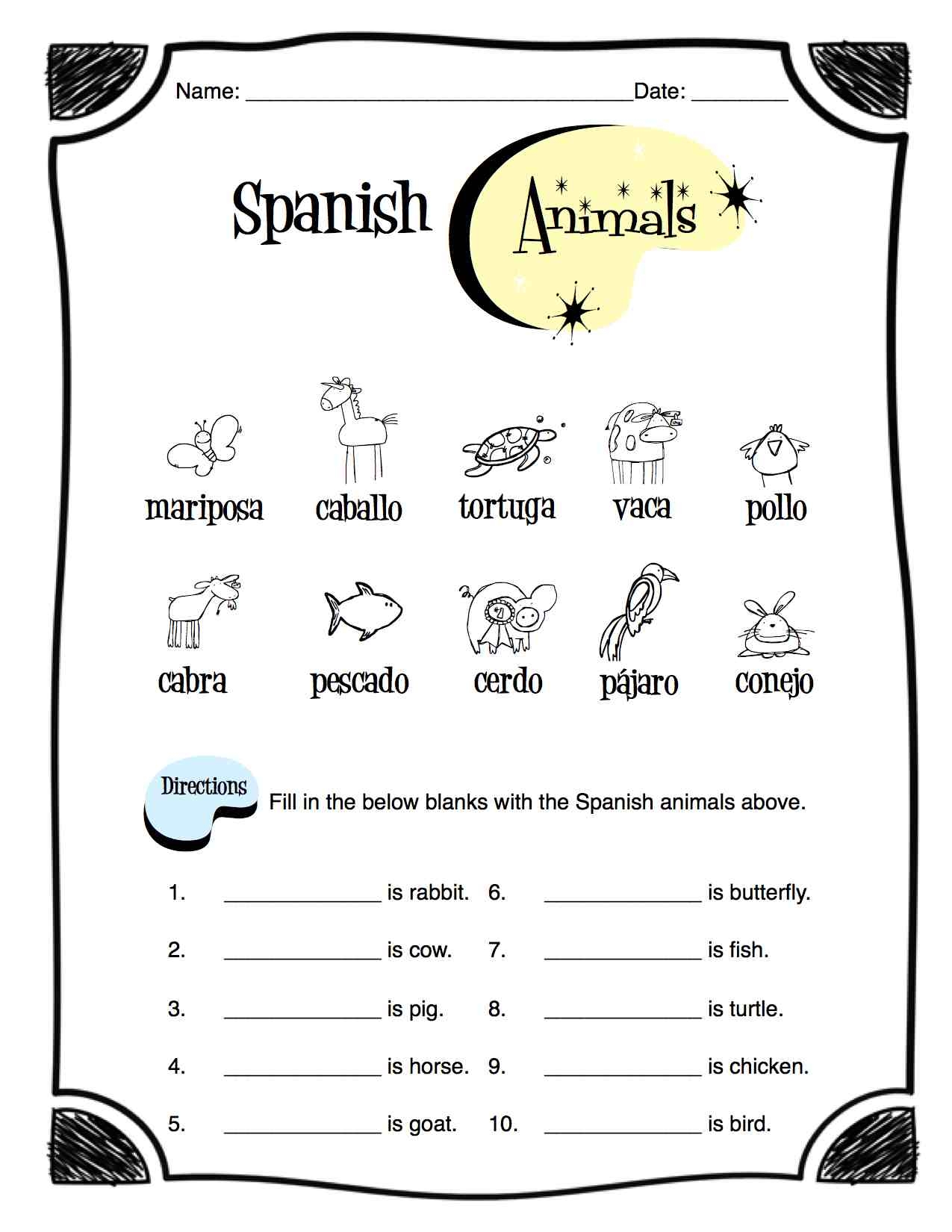 Spanish Animals Worksheet Packet Made By Teachers