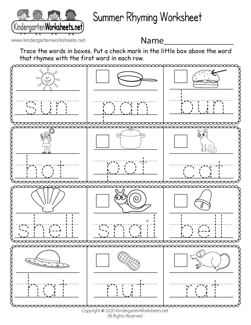 Summer Rhyming Worksheet Free Printable Digital PDF