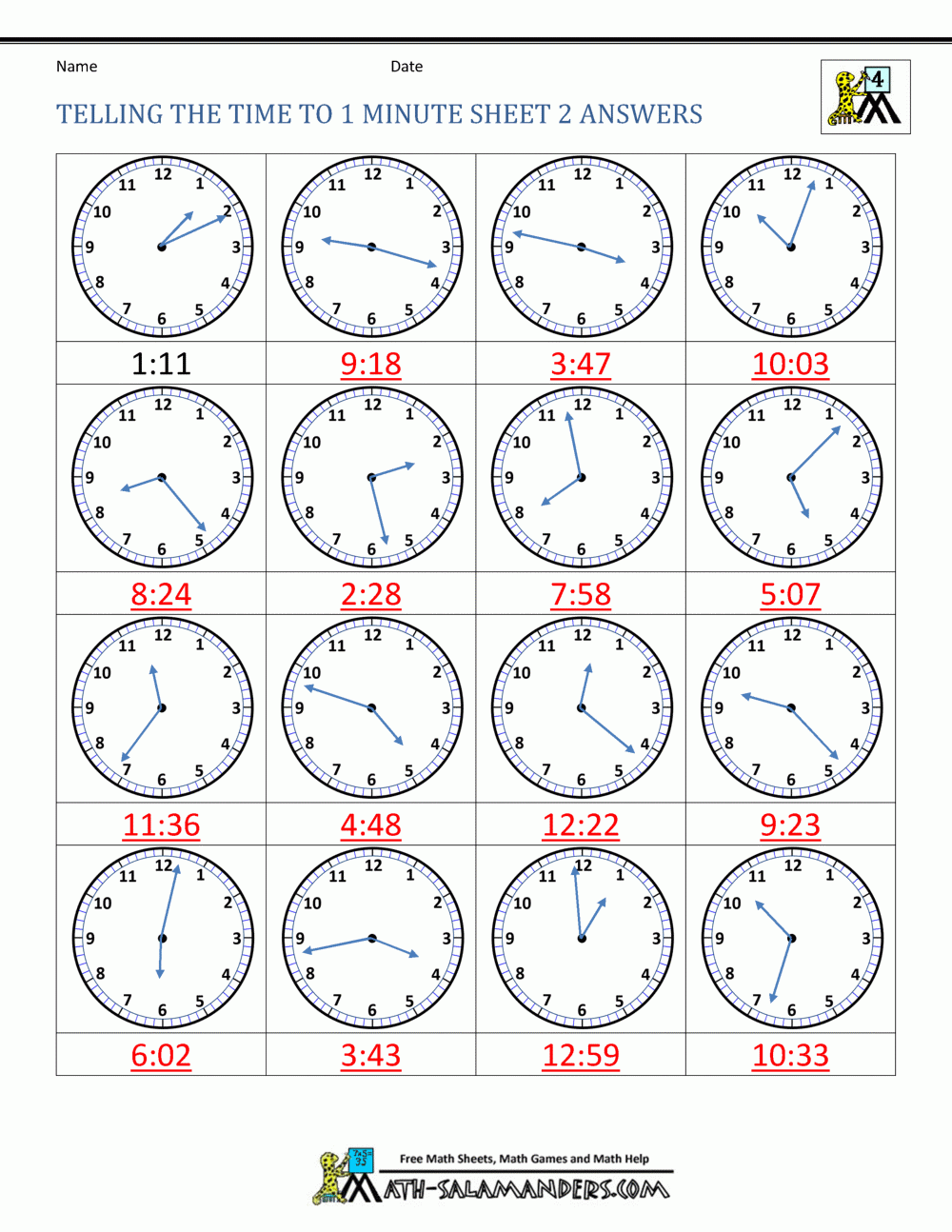 Free Printable Worksheets For Telling Time