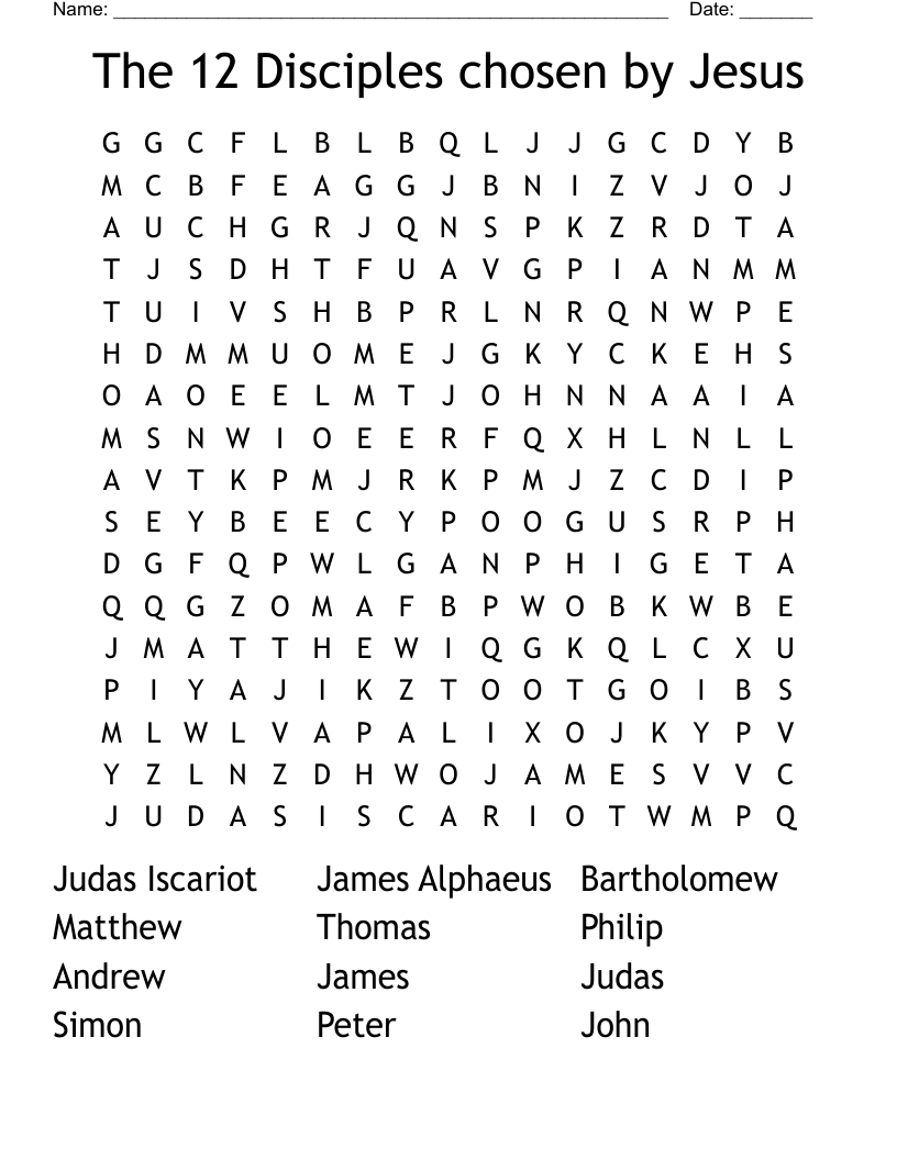 The 12 Disciples Chosen By Jesus Word Search WordMint