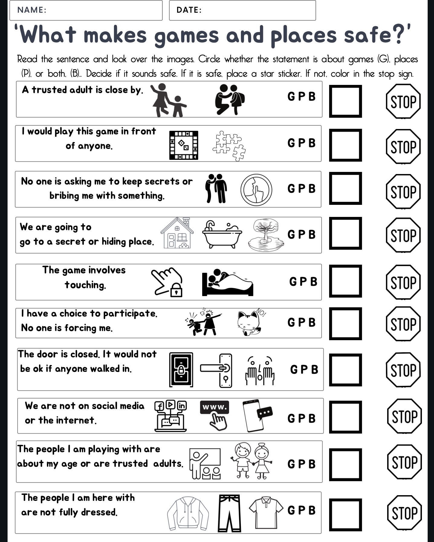 Therapy Printable Counseling Worksheet Therapy Worksheet Counseling Printable Children s Counseling Body Safety Safe Games Safe Touch Etsy
