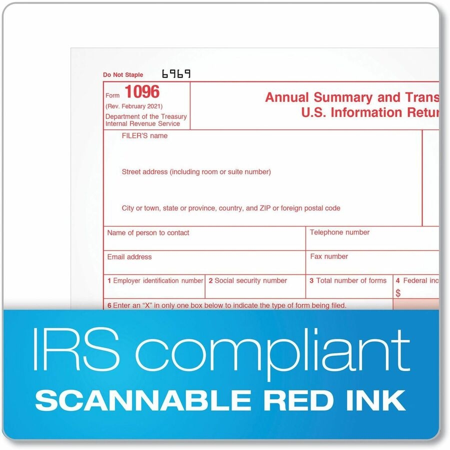 TOPS 1096 Tax Form 2 Part Carbonless Copy 8 50 X 11 Sheet Size White White Sheet s 10 Pack