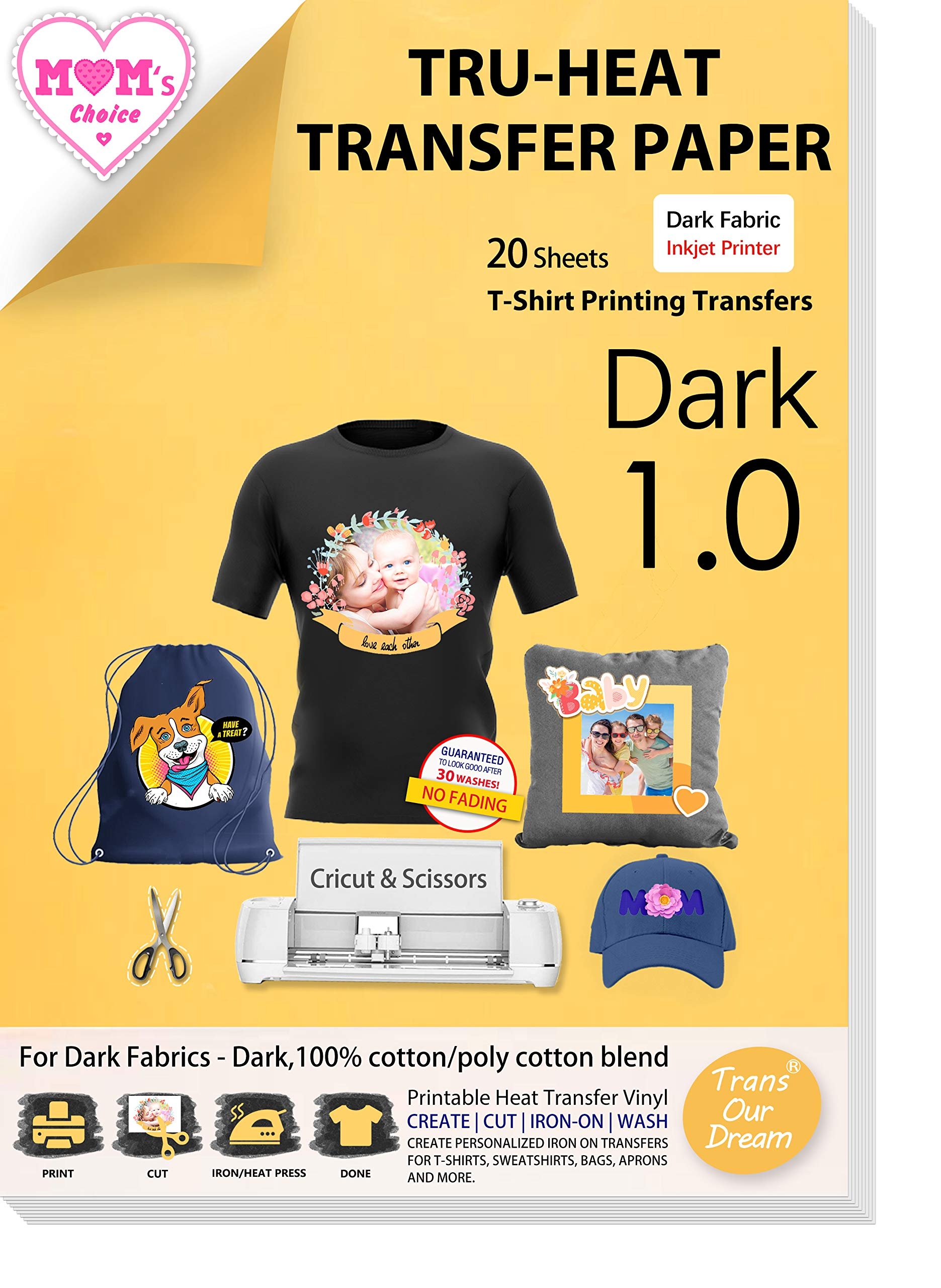 TransOurDream Tru Iron Heat Transfer Paper For Dark Fabric 20 Sheets 8 5x11 Inkjet Printable Vinyl For T Shirts TOD 7 Buy Now In International GoSupps