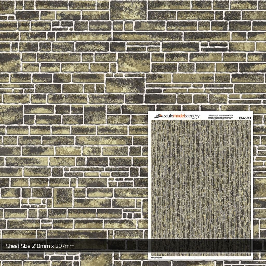 TX268 OO Yorkshire Stone Texture Paper Pack Of 5 OO 4mm 1 76