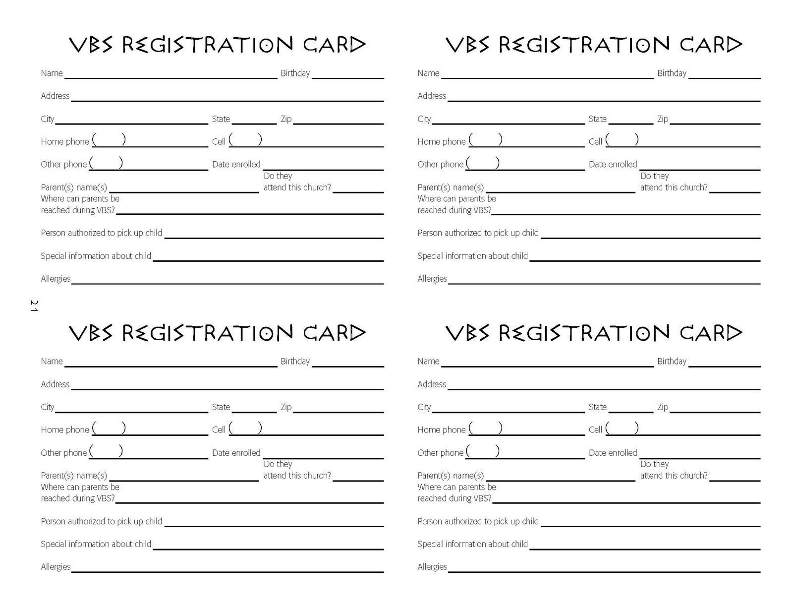 Vbs Registration Form Free Printable