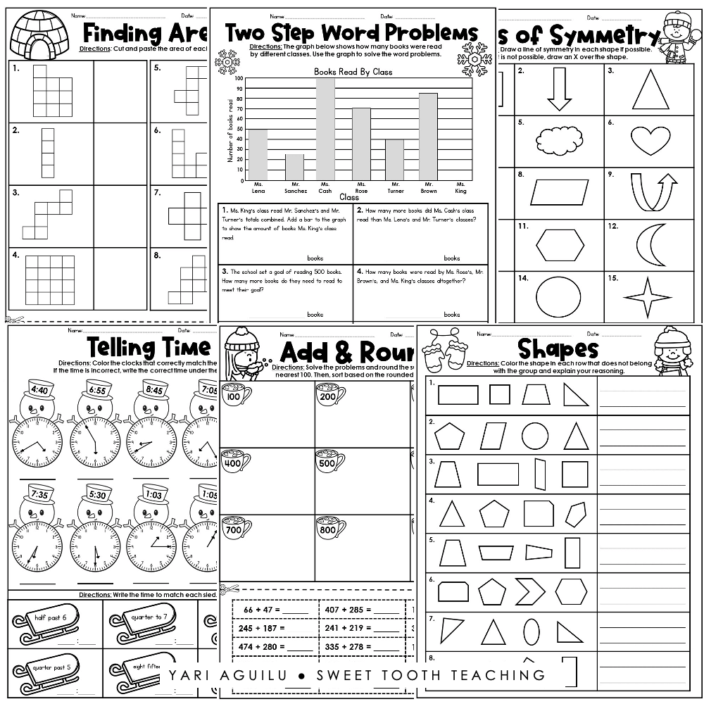 Winter 3rd Grade Fast Finishers Review Worksheets Math ELA