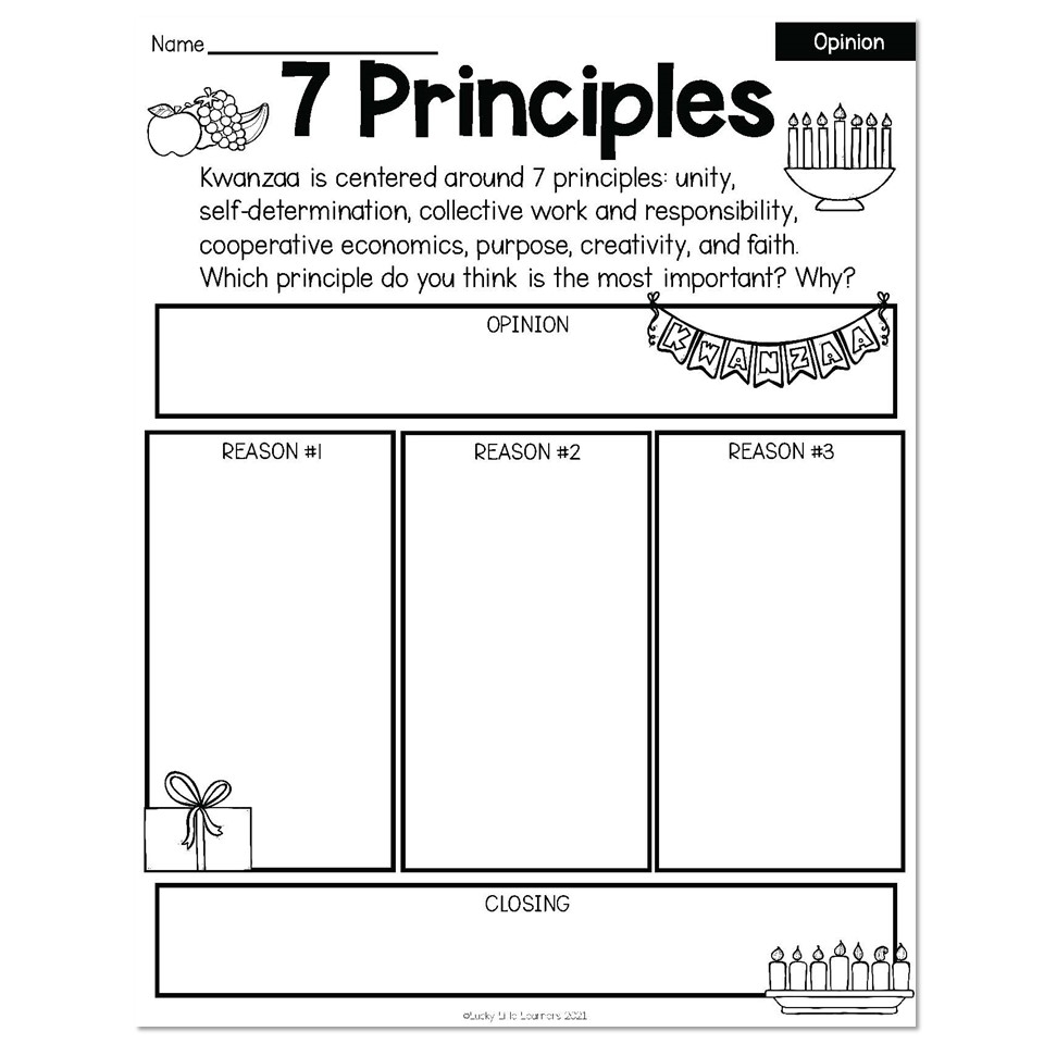Winter Early Finishers 2nd Grade Hanukkah Kwanzaa Activities Opinion 7 Principles Lucky Little Learners