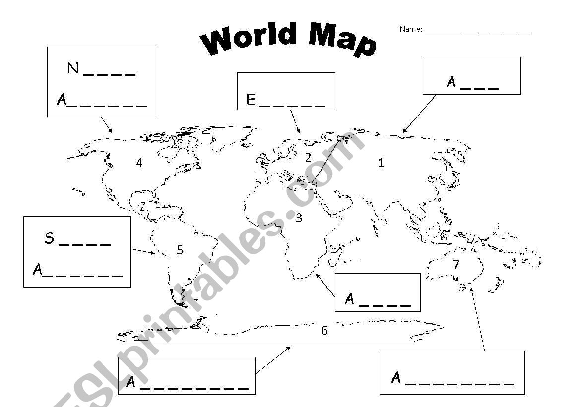World Map Continents ESL Worksheet By Supergun812