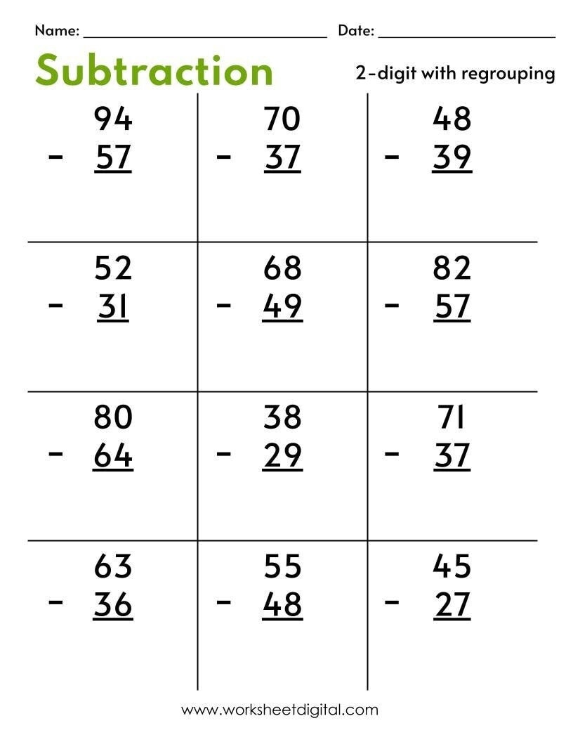 10 Printable Two Digit Subtraction Worksheets with Regrouping Math Subtraction Worksheets 1st Grade 2nd Grade Math Worksheets PDF Etsy
