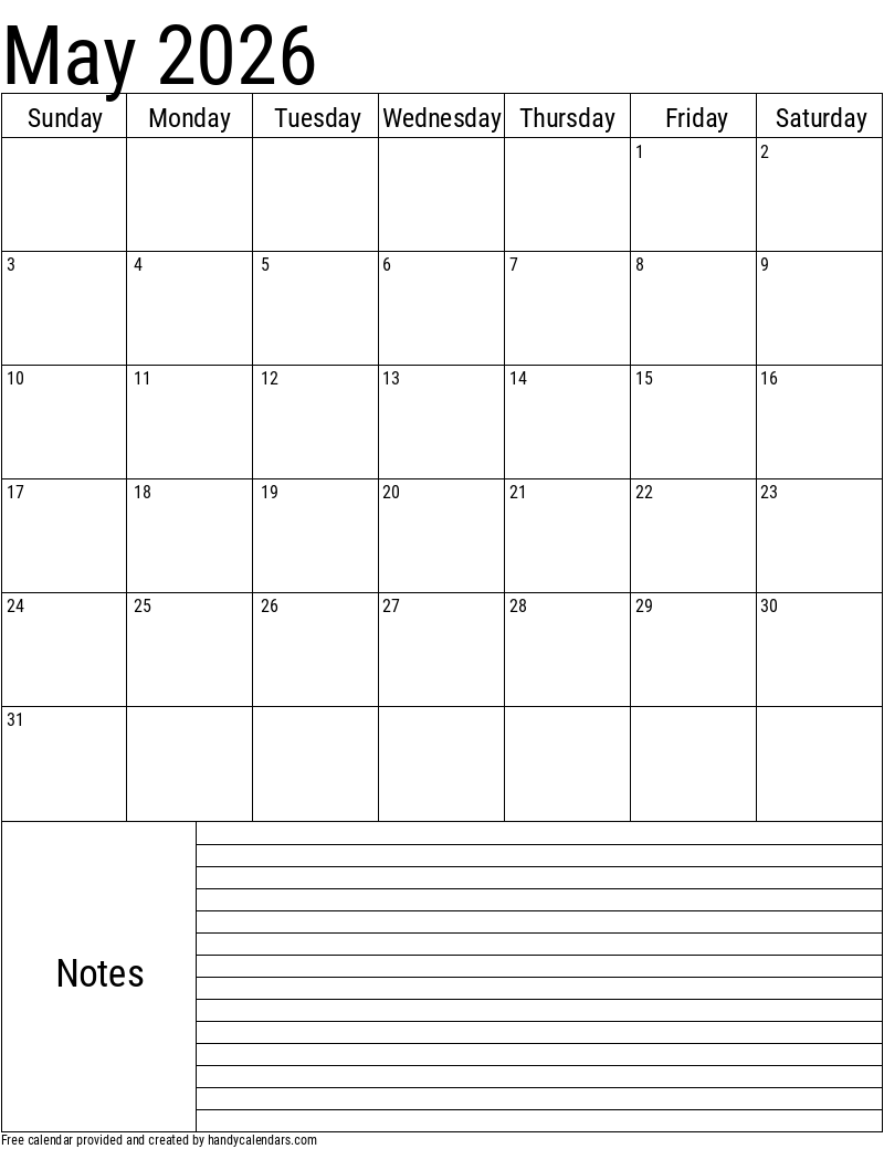 Printable May 2026 Calendar